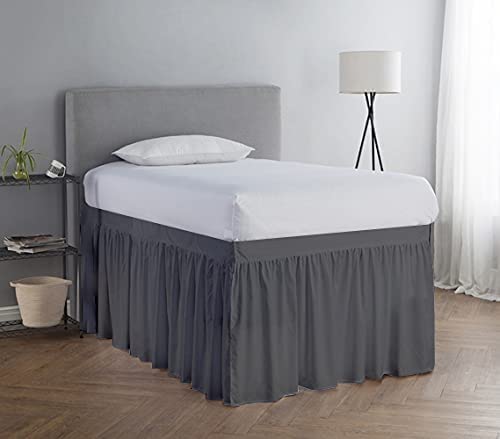 Happy at Home Twin XL Extra Long Dorm Bed Skirt - 42 Inch Dark Grey Soft Microfiber College Bedding | Perfect for Dorm Rooms, Guest Beds & Small Spaces