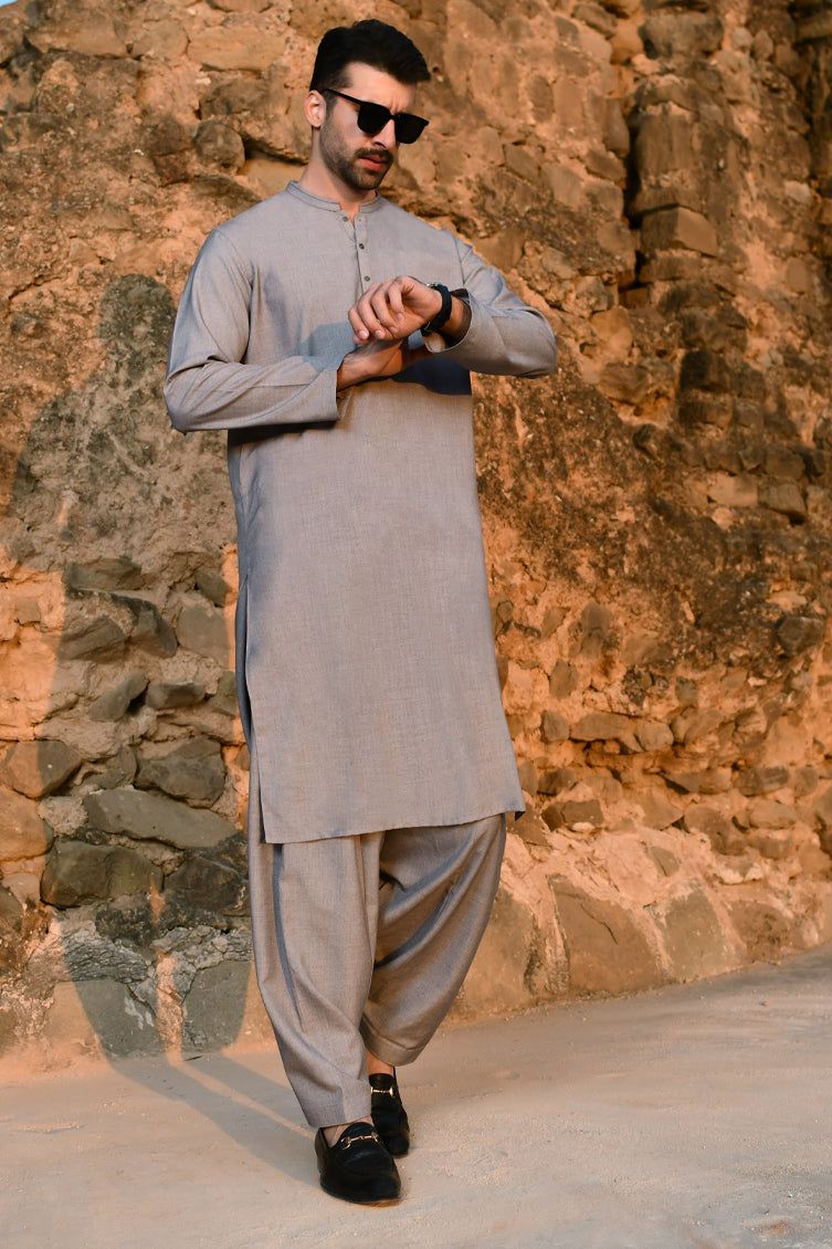 Blended Dull Purple Kameez Shalwar by J. Junaid Jamshed - Traditional Pakistani Outfit for Women, Eid & Wedding Party Wear