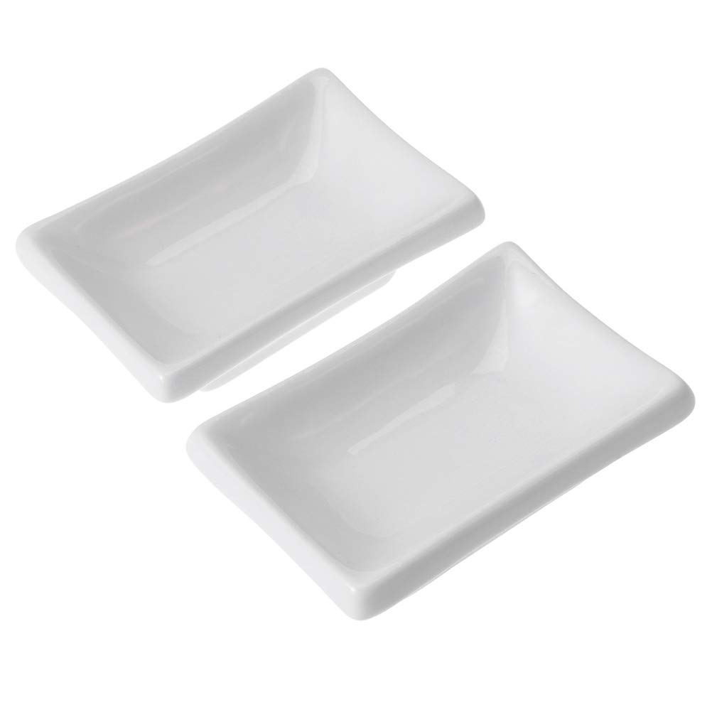 6-Piece 3-Inch Pure White Ceramic Appetizer Plates - Japanese Style Rectangular Serving Trays for Soy Sauce, Spices & Snacks - Perfect for Sushi, Tapas & Party Food Presentation