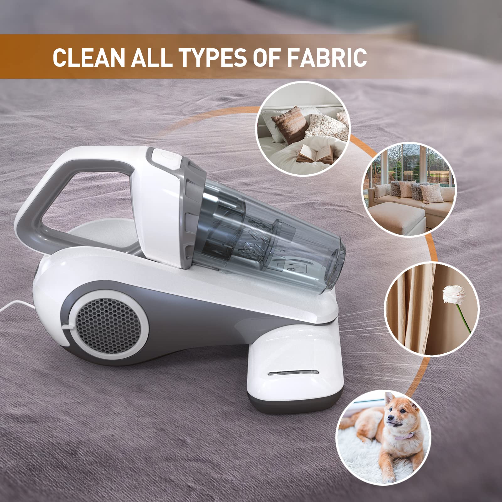 Powerful 15KPa Anti-Allergen Handheld Vacuum Cleaner with UV-C Light & Washable HEPA Filter - Deep Clean Mattresses, Furniture & Fabric Surfaces from Pet Hair, Dust Mites & Dander - Perfect for Allergy Sufferers & Pet Owners