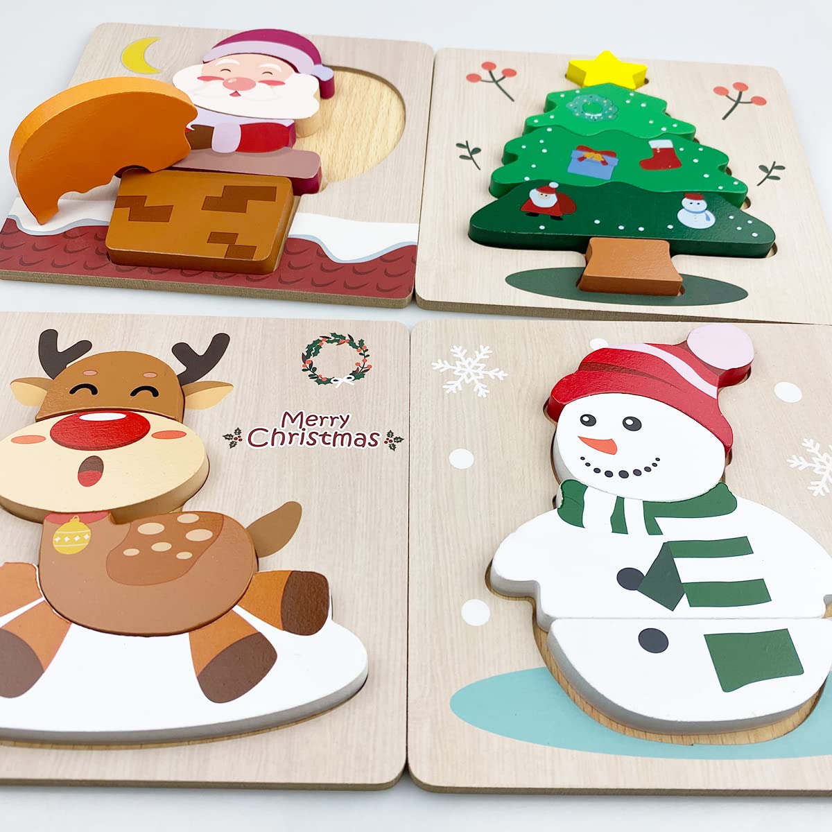 Anditoy 4 Pack Christmas Wooden Puzzles for Kids - Holiday Learning Toys for Toddlers, Stocking Stuffers, Party Favors & Christmas Gifts (Perfect for Classroom Activities, Family Game Night & Holiday Celebrations)