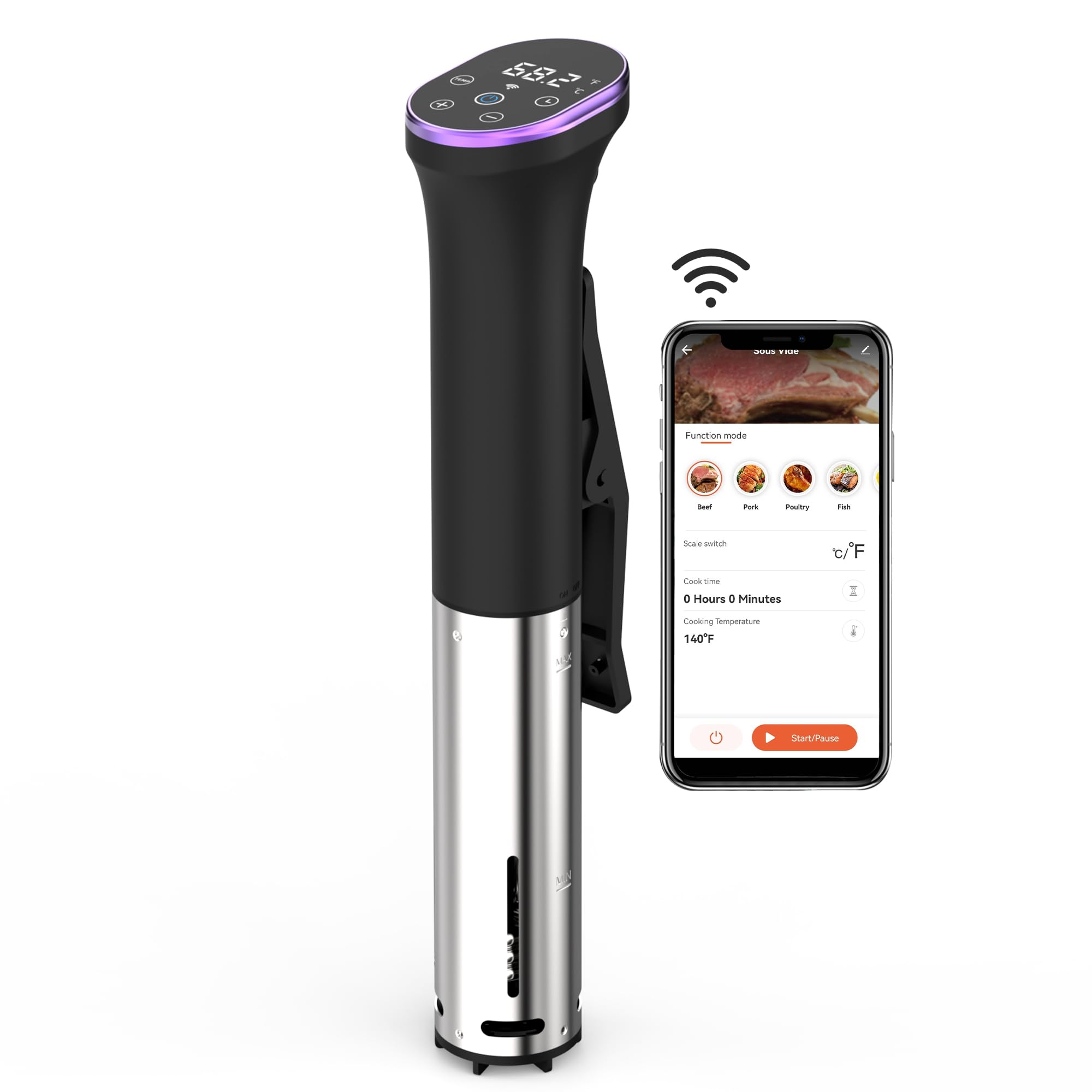 Hobsir 1100W Sous Vide Cooker with WiFi App Control, LED Display, Timer & Quiet Stainless Steel Immersion Circulator - Perfect for Home Kitchen, Restaurant & Meal Prep