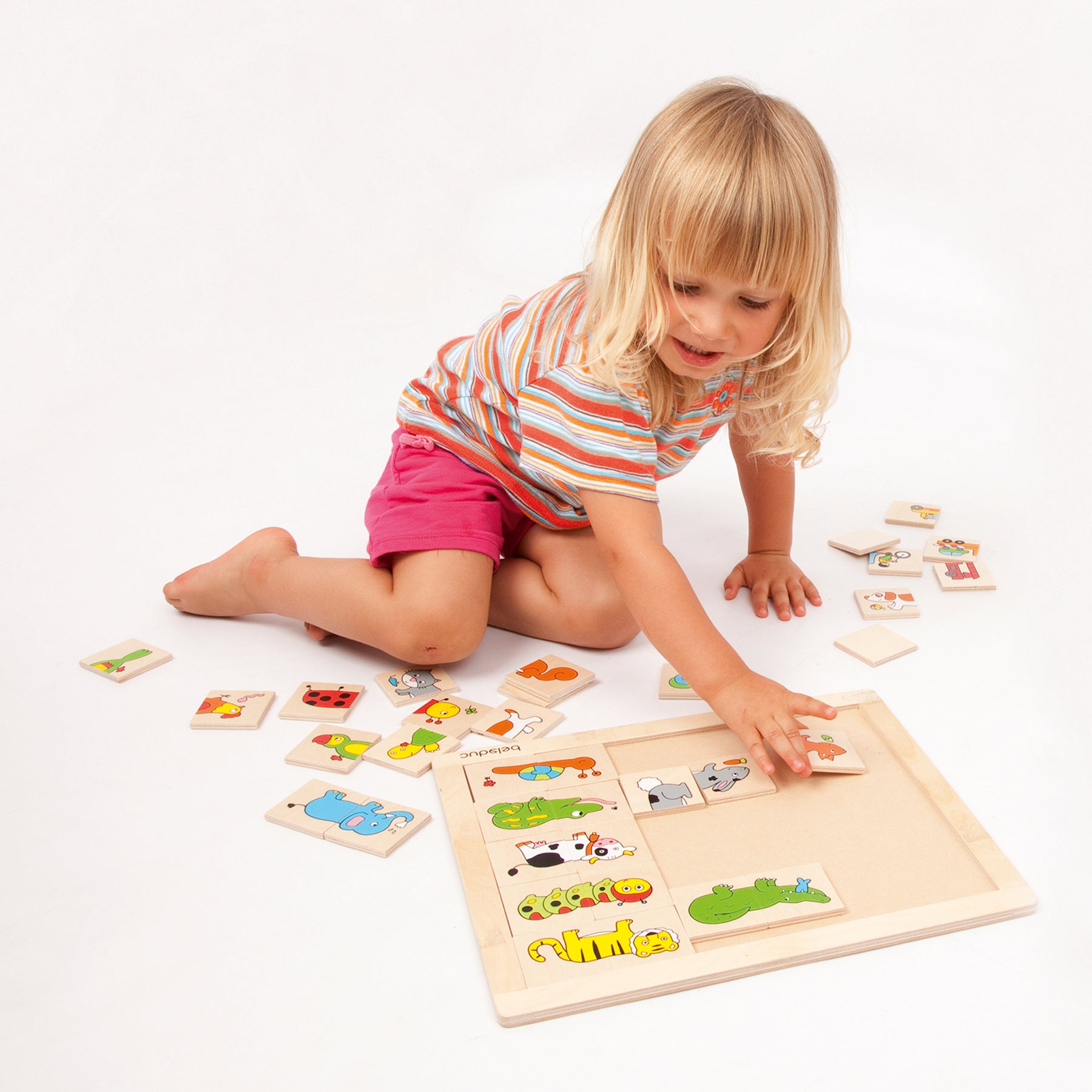 Beleduc Match & Mix Wooden Animal Puzzle - Memory & Creativity Game for Kids - Educational Wooden Toys for Toddlers - Perfect for Preschool Learning & Family Game Night