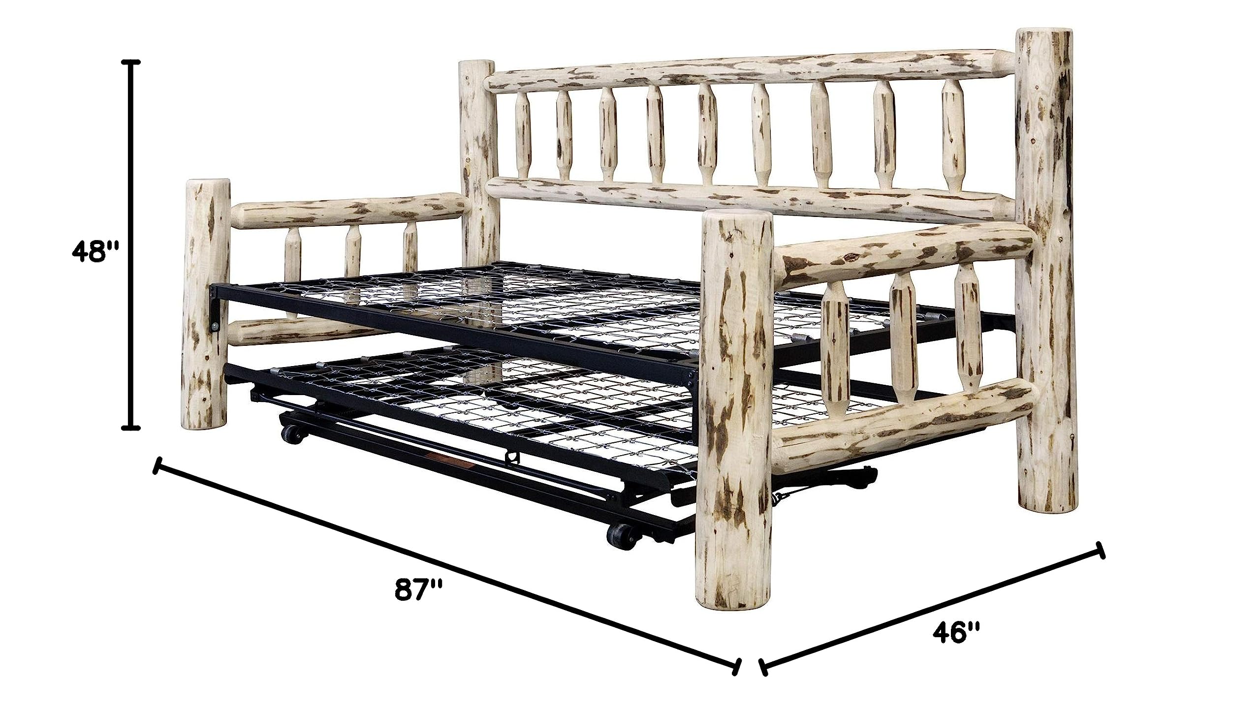 Montana Woodworks Collection Day Bed with Pop-Up Trundle - Unfinished Solid Wood Daybed for Guest Room, Kids Room & Dorm - Perfect for Sleepovers, Small Spaces & Extra Seating