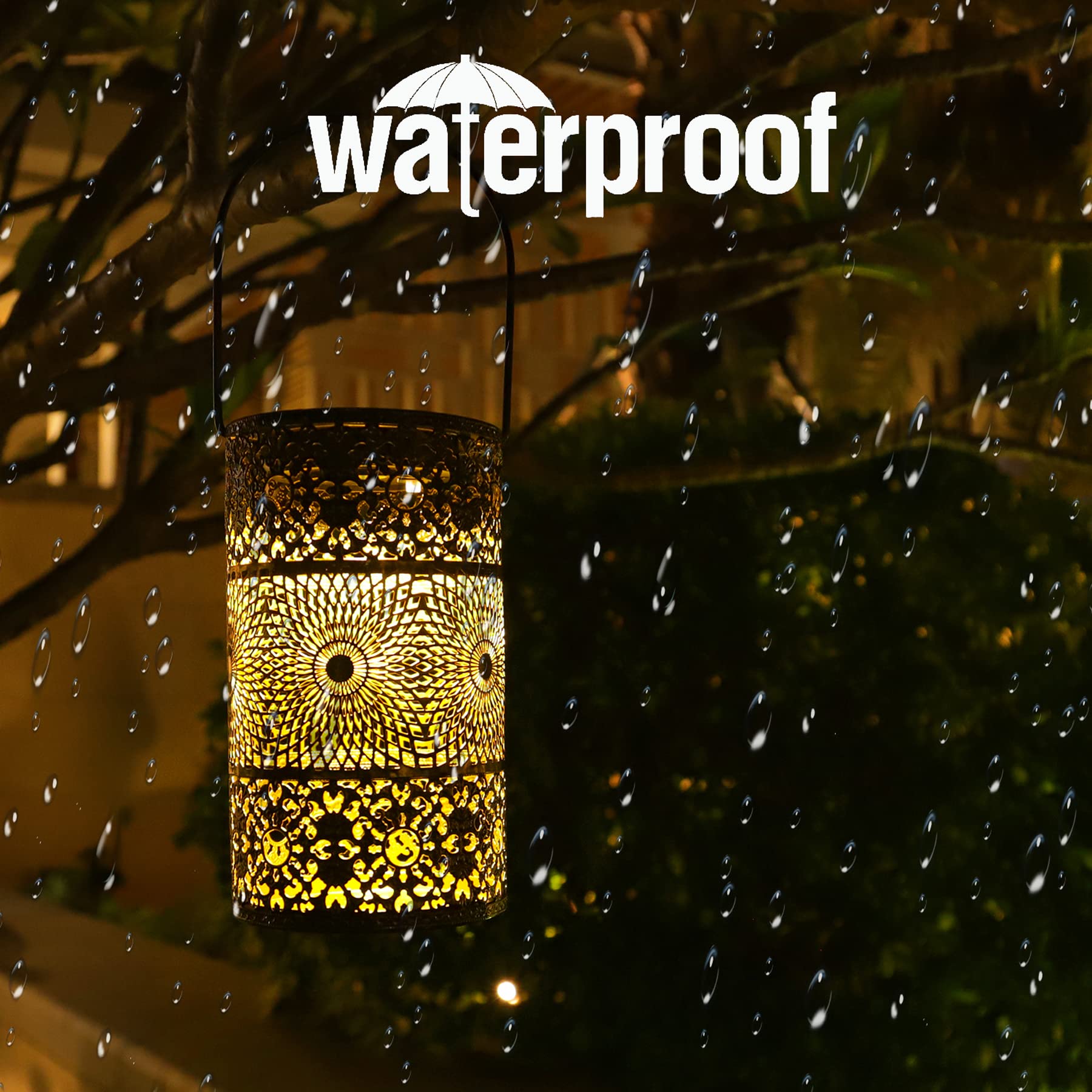 2 Pack Solar Lanterns Outdoor - Waterproof IP65 Warm White Metal Garden Lights with Ground Stakes | Solar Hanging Lights for Patio, Balcony, Pathway & Yard Decoration | Perfect for Evening BBQs, Garden Parties & Outdoor Entertaining