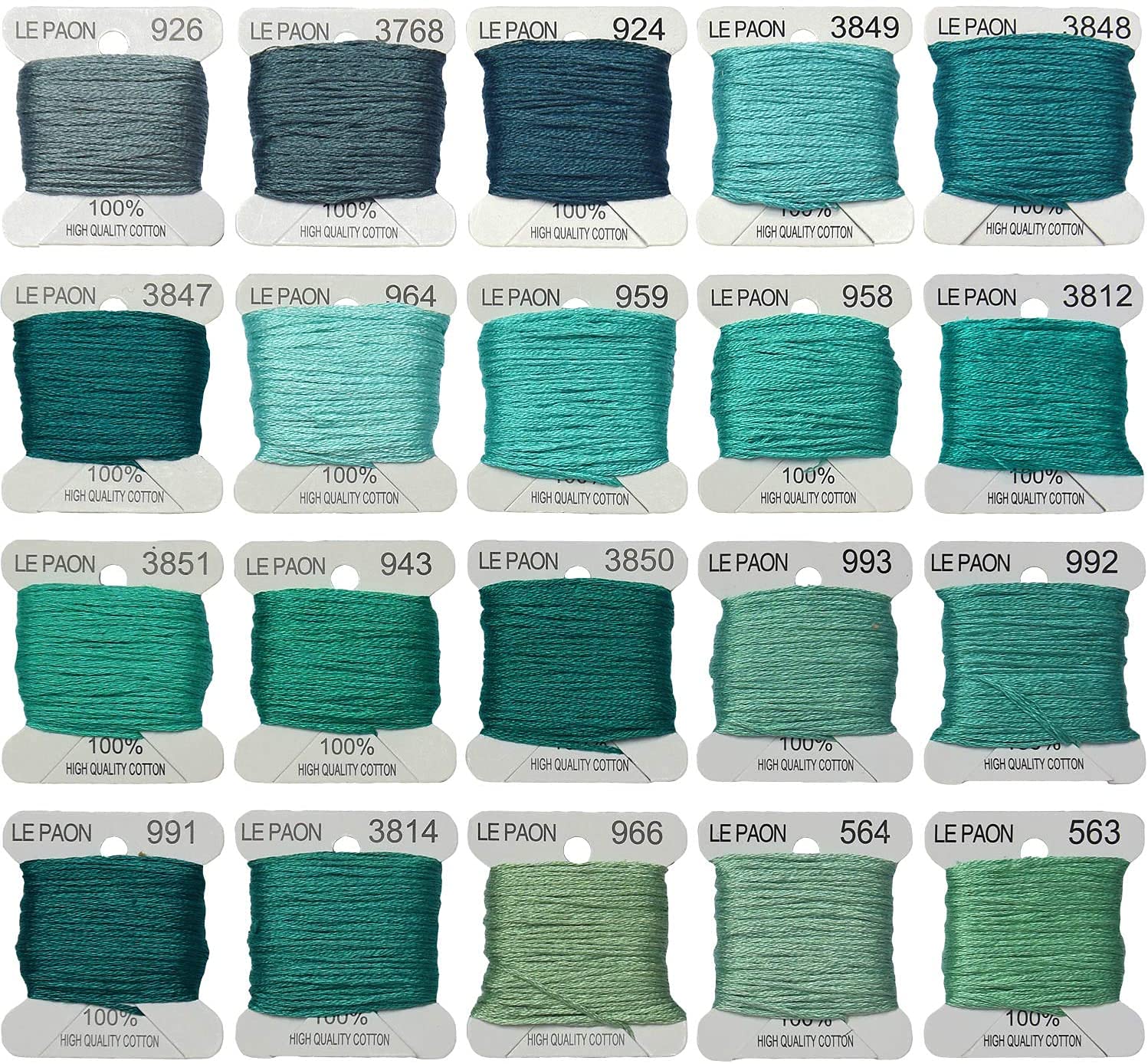 Embroidery Floss Bobbins - 20-Pack Cross Stitch Threads for Friendship Bracelets & Crafting - Aquamarine Gradient Color - Perfect for DIY Projects, Needlework, and Handmade Jewelry Making