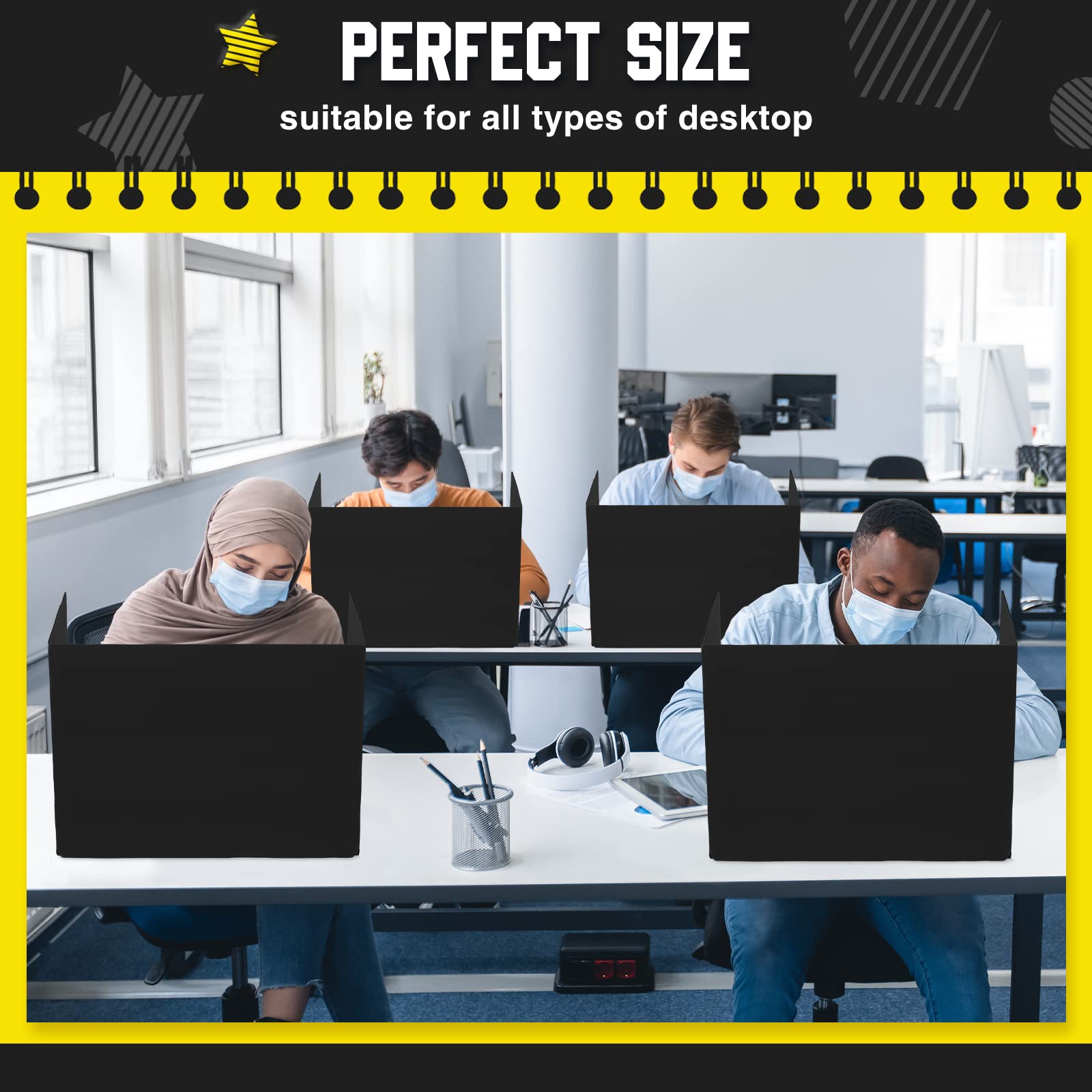 20-Pack Black Plastic Classroom Privacy Boards for Student Desks - 14 x 17.3 x 14 Inch Foldable Test Dividers & Study Shields with 40 Colorful Name Labels - Reduce Distractions for Focused Learning in Schools & Homeschooling