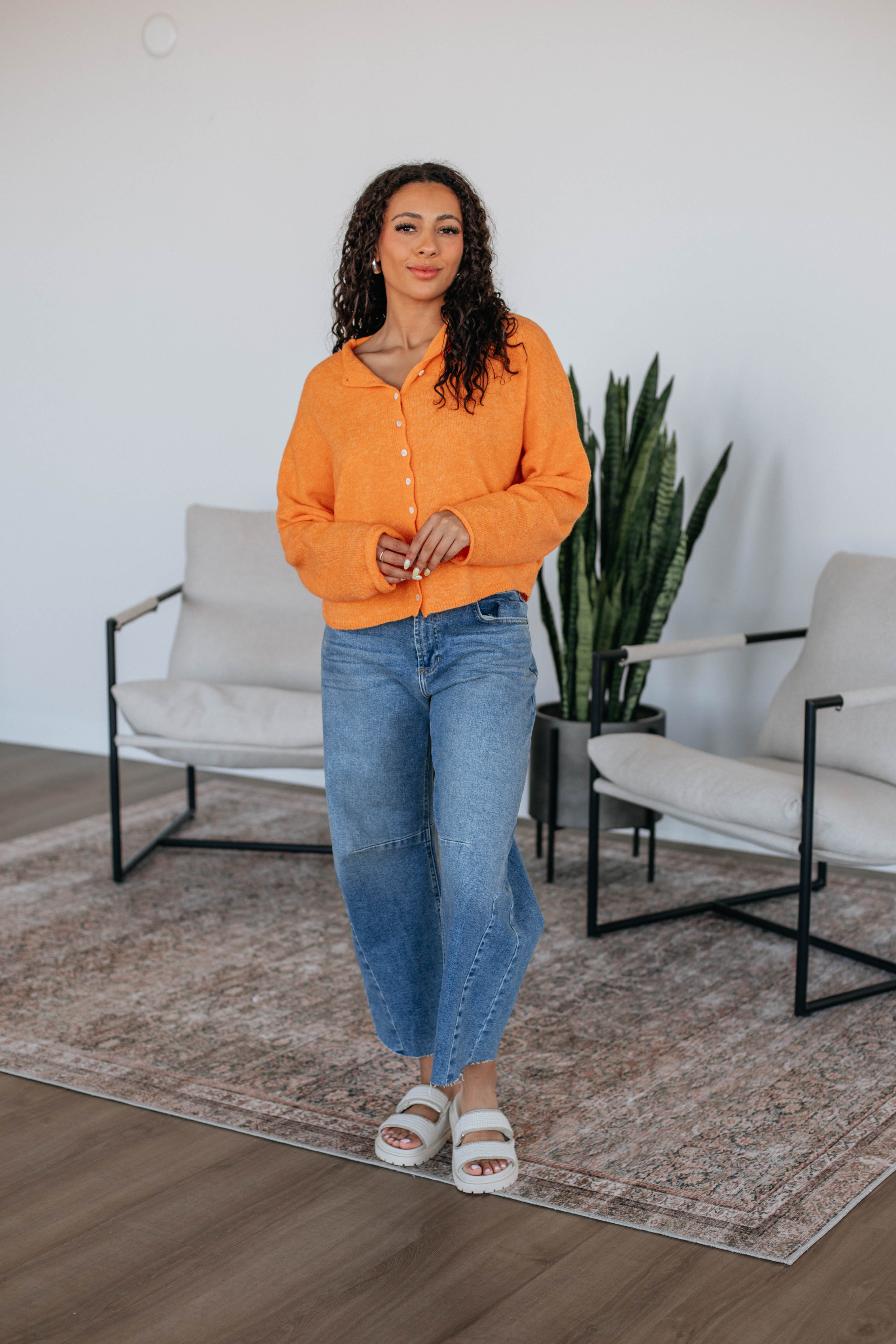 Brooke Cardigan Women's Knit Sweater - Soft Tangerine Orange Pullover for Fall & Winter | Cozy Casual Wear for Office, Travel & Lounge