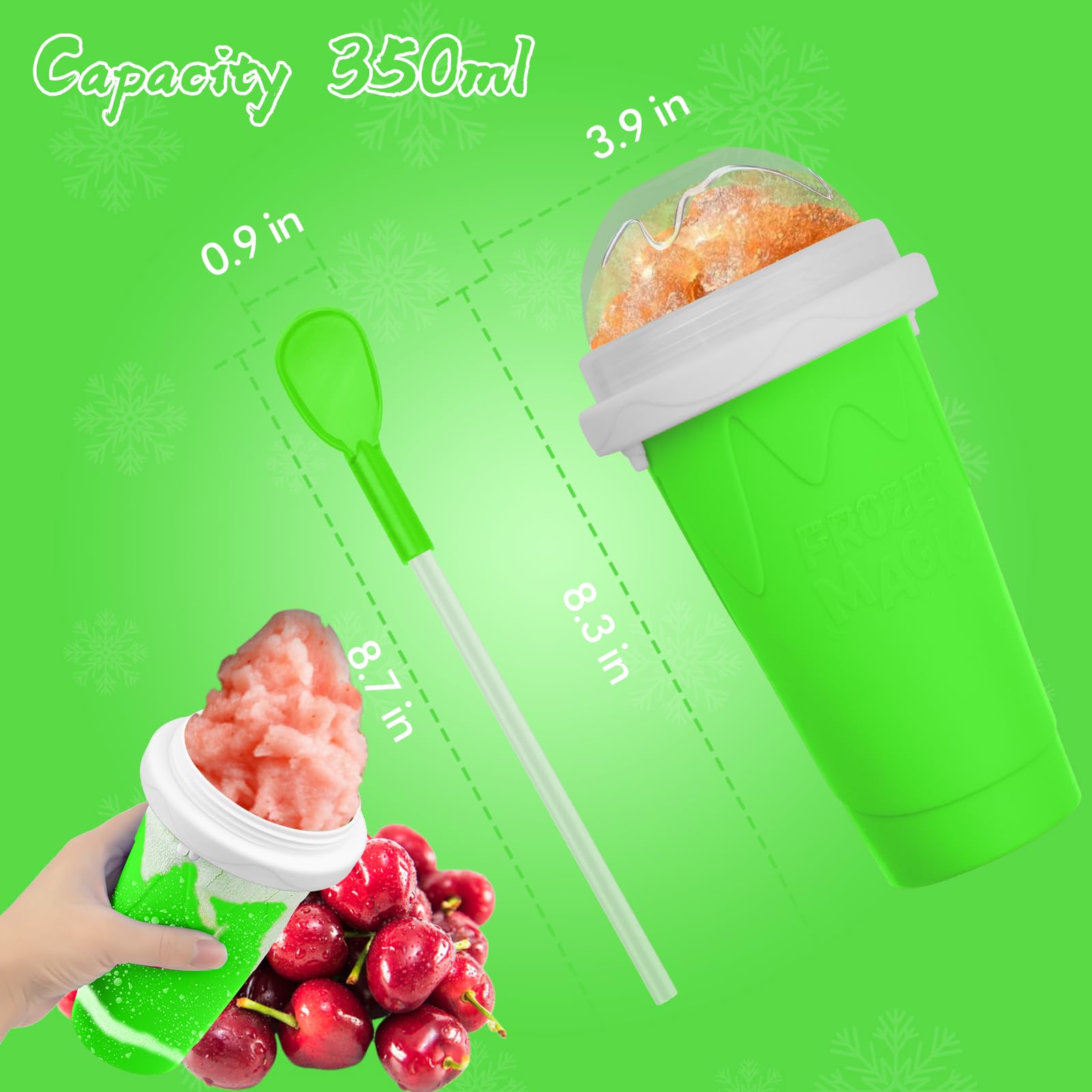 Magic Slushy Maker Cup - DIY Portable Smoothie & Ice Cream Squeeze Cup with Straw - Double Layer Silicone for Juices, Milk & Frozen Treats - Perfect Gift for Friends & Family (Green) - Great for Parties, Picnics & Summer Fun