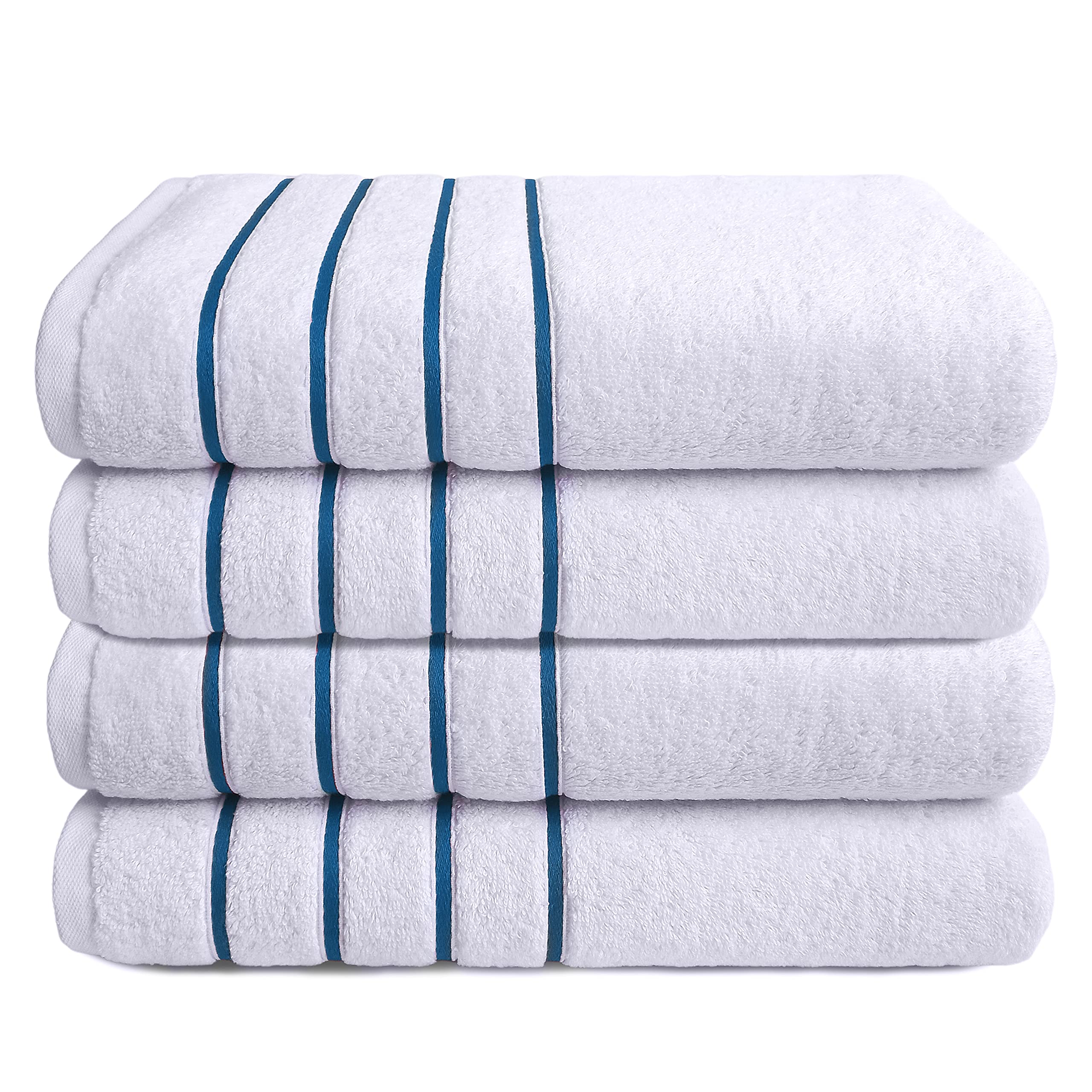 4-Pack Premium Turkish Cotton Bath Towels - 100% Soft & Absorbent, 27x54 Inches - Luxury Oxford Blue Bathroom Towel Set for Spa, Hotel & Home Use