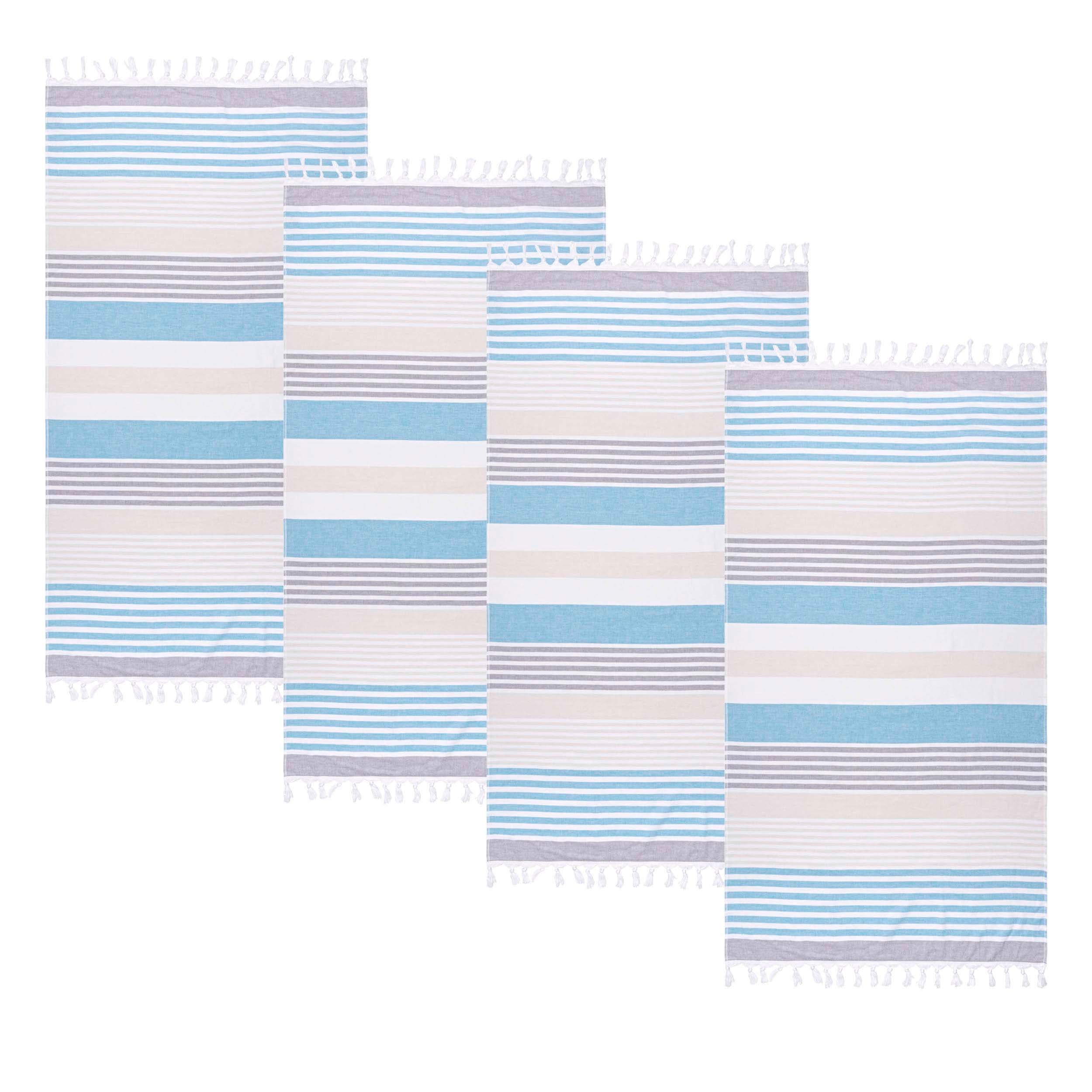Meera Stripe Fouta 4-Piece Beach Towel Set with Tassels - Soft, Absorbent & Quick-Drying - Perfect for Pool, Beach, Yoga & Spa Days
