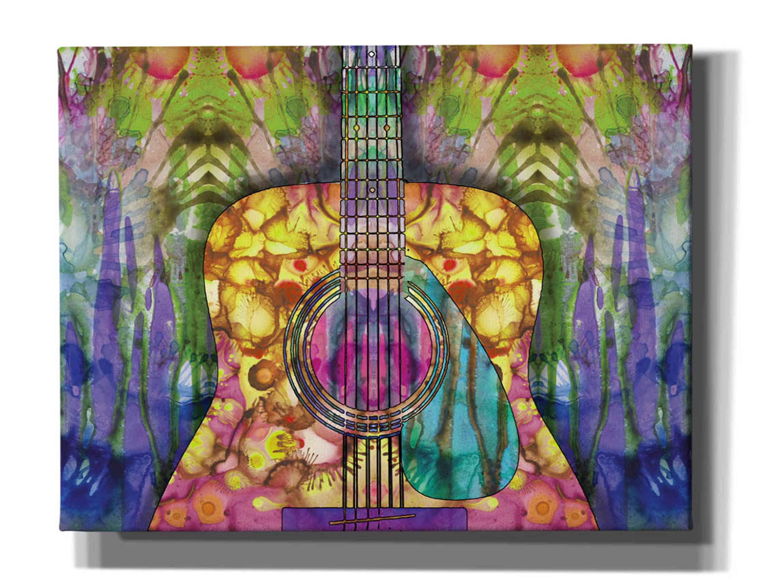 Epic Graffiti 'Guitar 2' by Dean Russo - Premium Giclee Canvas Wall Art Print 34x26 Inches - Modern Home Decor for Living Room, Bedroom & Office