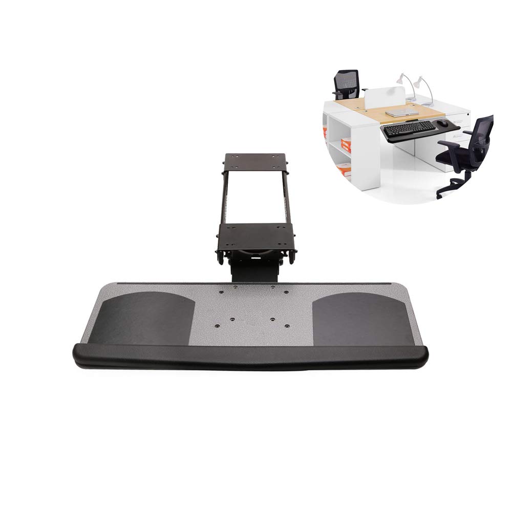 360° Rotating Under Desk Keyboard Tray - Stainless Steel Slide Rail Bracket with Silicone Wrist Support | Ergonomic Computer Keyboard Stand & Mouse Pad for Home Office, Gaming, and Workspace Setup