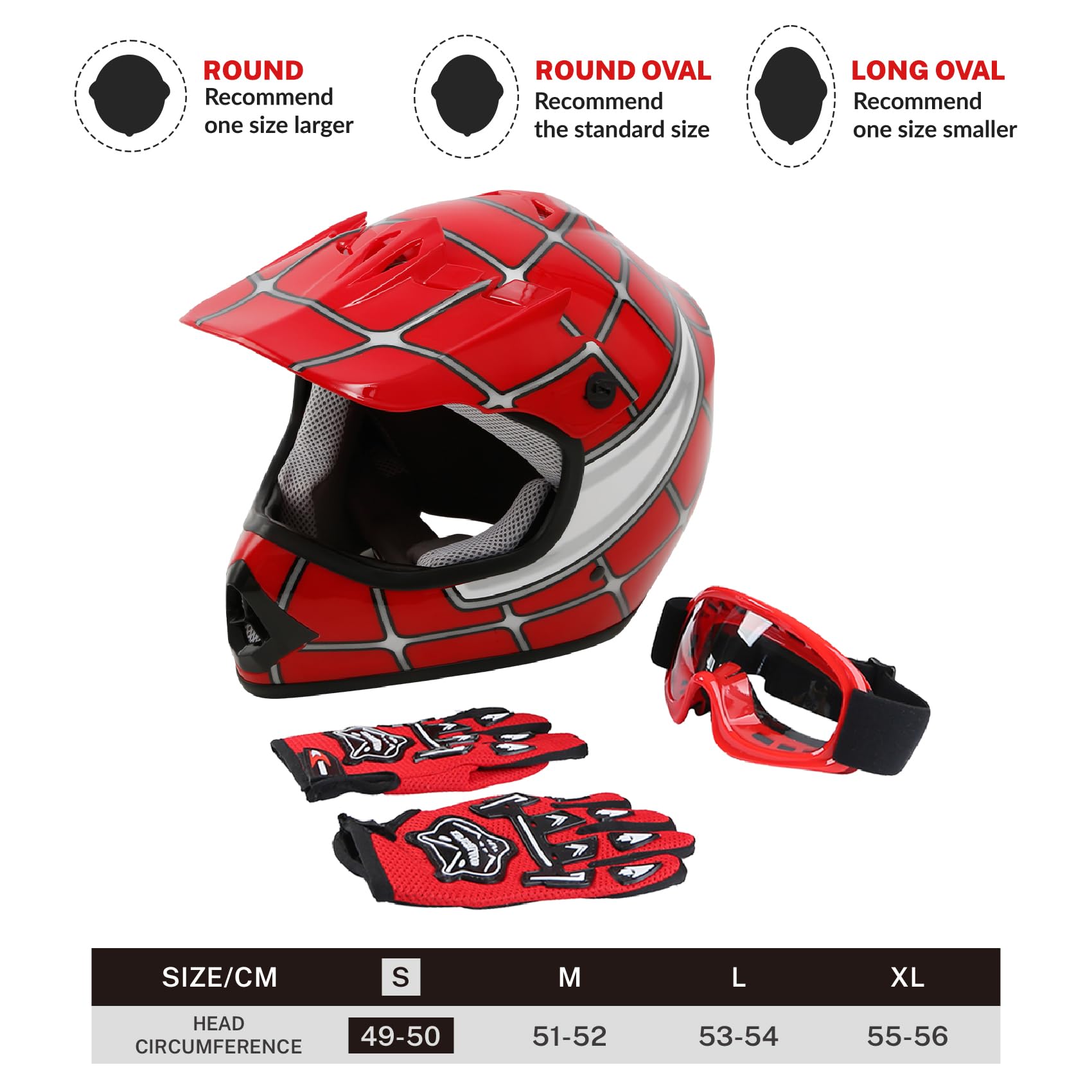 SLMOTO DOT Approved Youth Kids BMX MX ATV Off-Road Dirt Bike Helmet - Motorcycle & Motocross Safety Gear with Spider Design - Includes Goggles & Gloves for BMX, ATV, Mountain Biking & Motocross Riding