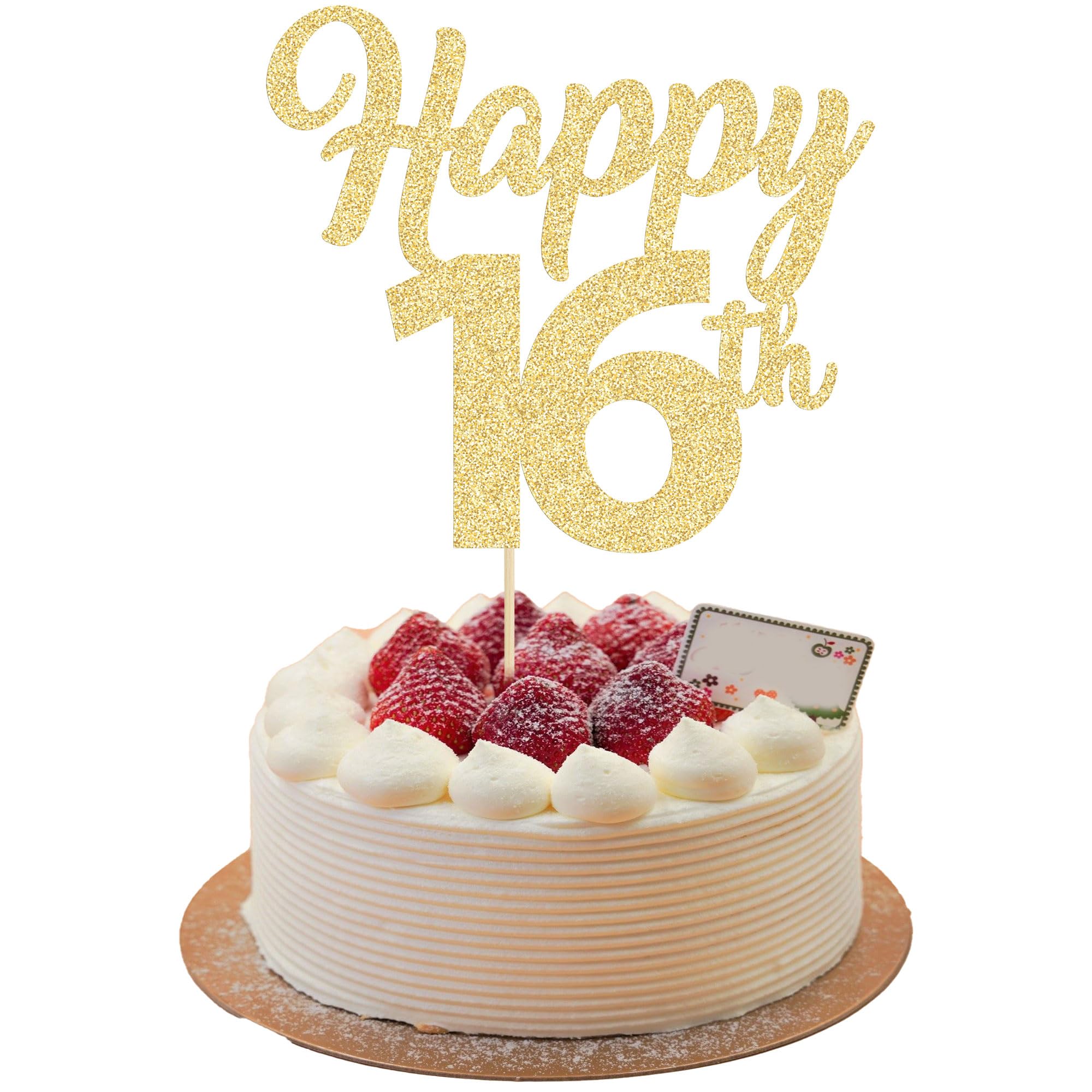 3Pcs Gold Glitter Number 16 Cake Topper - Sweet 16th Birthday Cake Decorations for Party, Wedding & Anniversary - Perfect for Cheers to 16 Years Celebration, DIY Dessert Decor & Special Occasions