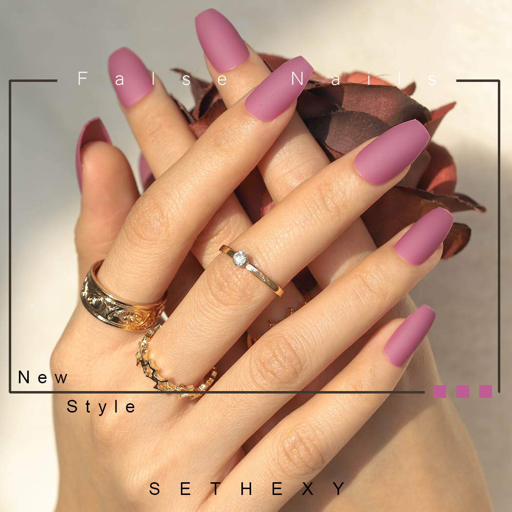 Sethexy Matte Coffin False Nails 8 Packs (192 Pcs) - Solid Color Press on Nails Medium Ballerina Fake Nails for Women and Girls - Perfect for Parties, Weddings, and Everyday Wear