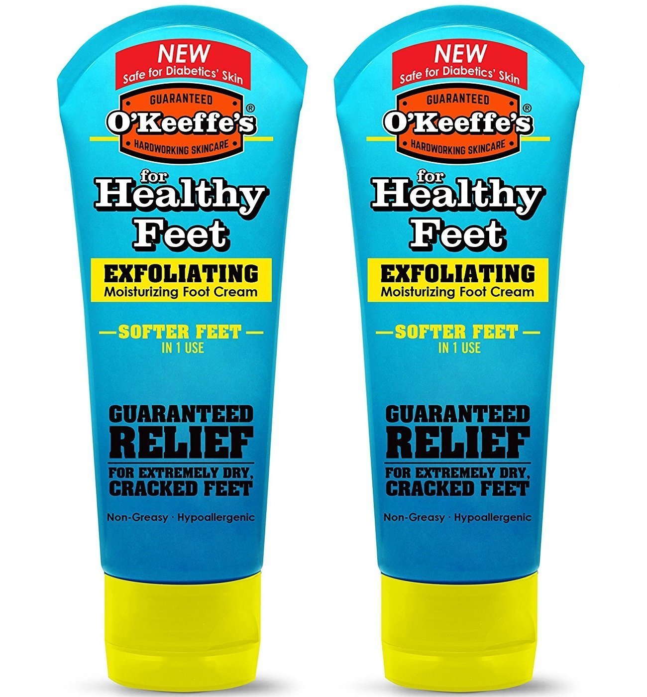 O'Keeffe's Healthy Feet Exfoliating Foot Cream for Dry Cracked Feet - Moisturizing Foot Care Treatment - 3 oz Tube (2 Pack) - Perfect for Pedicures, Heel Repair & Daily Foot Hydration