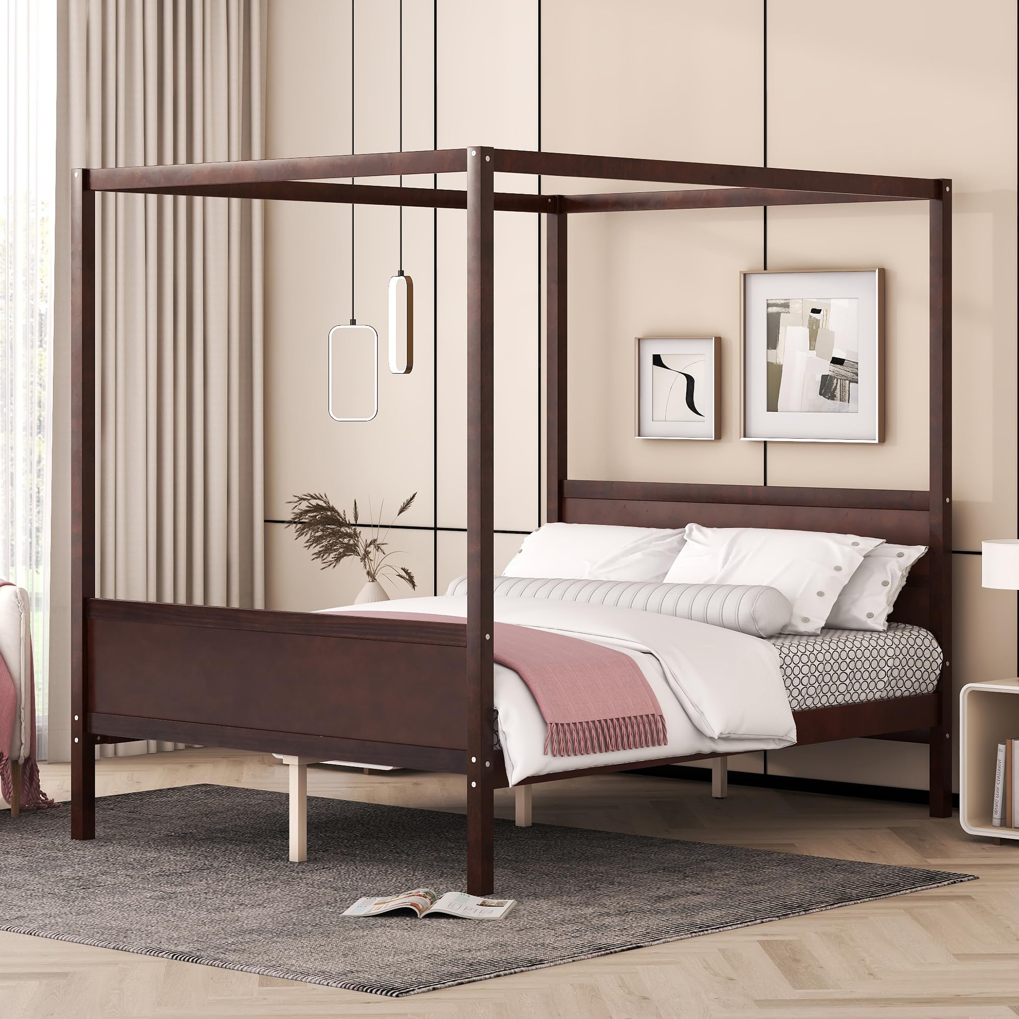 P PURLOVE Queen Size Platform Bed Frame with Wood Slat Support - No Box Spring Needed - Sturdy Canopy Design with Headboard & Footboard in Espresso Finish - Perfect for Modern Bedroom, Guest Room or Master Suite Decor