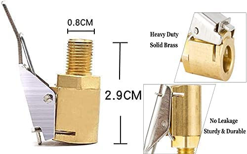 Heavy Duty Brass Locking Tire Air Chuck with Clip Adapter - 2 Pack No Leakage 8MM Tire Chuck for Inflators, Compressors & Air Pumps - Perfect for Car, Truck, Bike and ATV Tire Inflation