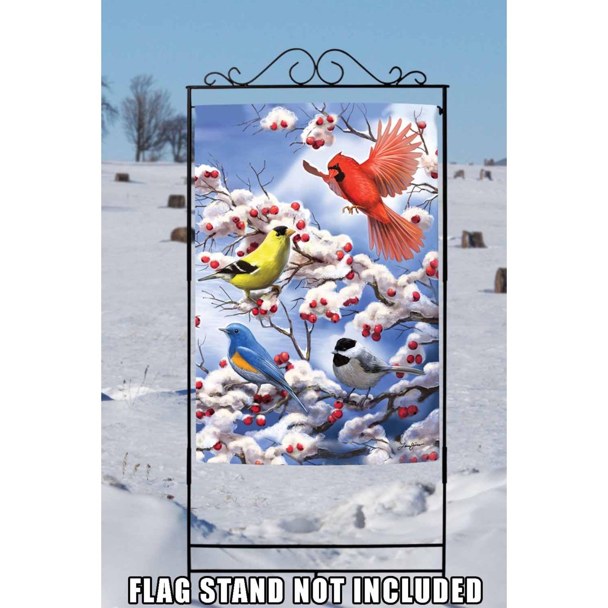 Toland Home Garden 1010478 Finch and Cardinal Winter Flag - 28x40 Inch Double Sided Outdoor Garden Flag with Bird Design - Perfect for House Yard Decoration in Winter Season | Ideal for Front Porch, Lawn, and Seasonal Holiday Decor