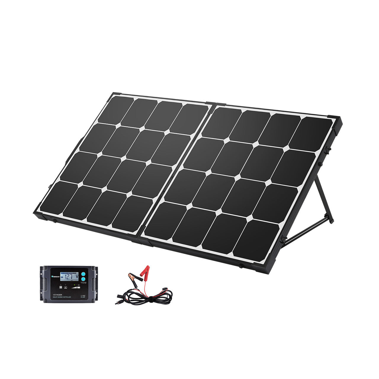 100W Monocrystalline Solar Panel Suitcase Kit with Charge Controller - Portable Power for Camping, RV, Off-Grid & Emergency Use