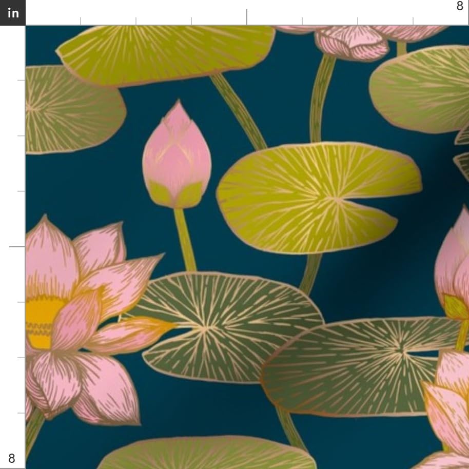 Lotus Blossom Printed Satin Fabric by The Yard - Premium Sewing Material for Apparel, Lining, Fashion, Blankets & Home Decor | Mindful Floral Design for Peaceful Living Spaces