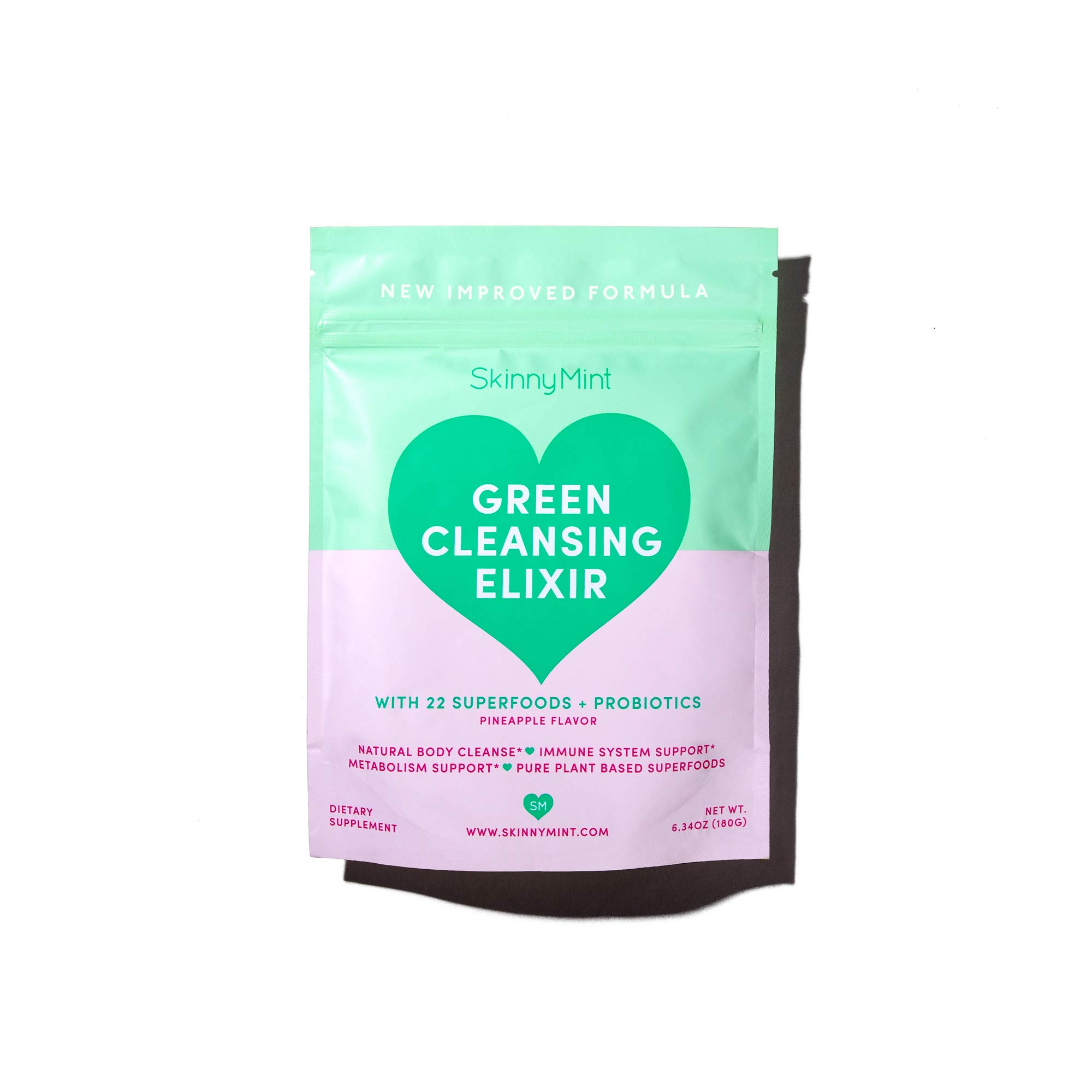 SkinnyMint Green Cleansing Elixir - Superfood Greens Powder with 22 Ingredients, Probiotics | Gluten Free, Vegan & Keto Friendly Supplement | Boost Energy & Detox for Weight Loss & Digestion | Perfect for Smoothies & Morning Routines