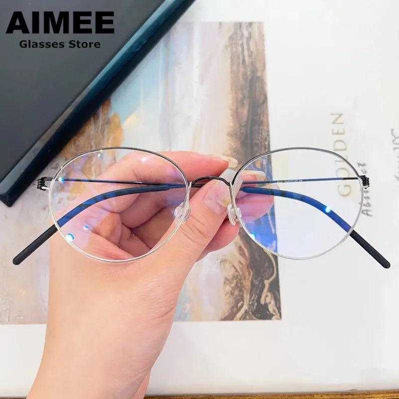 Aimee Women's Full Rim Oval Round Screwless Titanium Eyeglasses - Lightweight & Durable Eyewear for Work, Reading & Everyday Use
