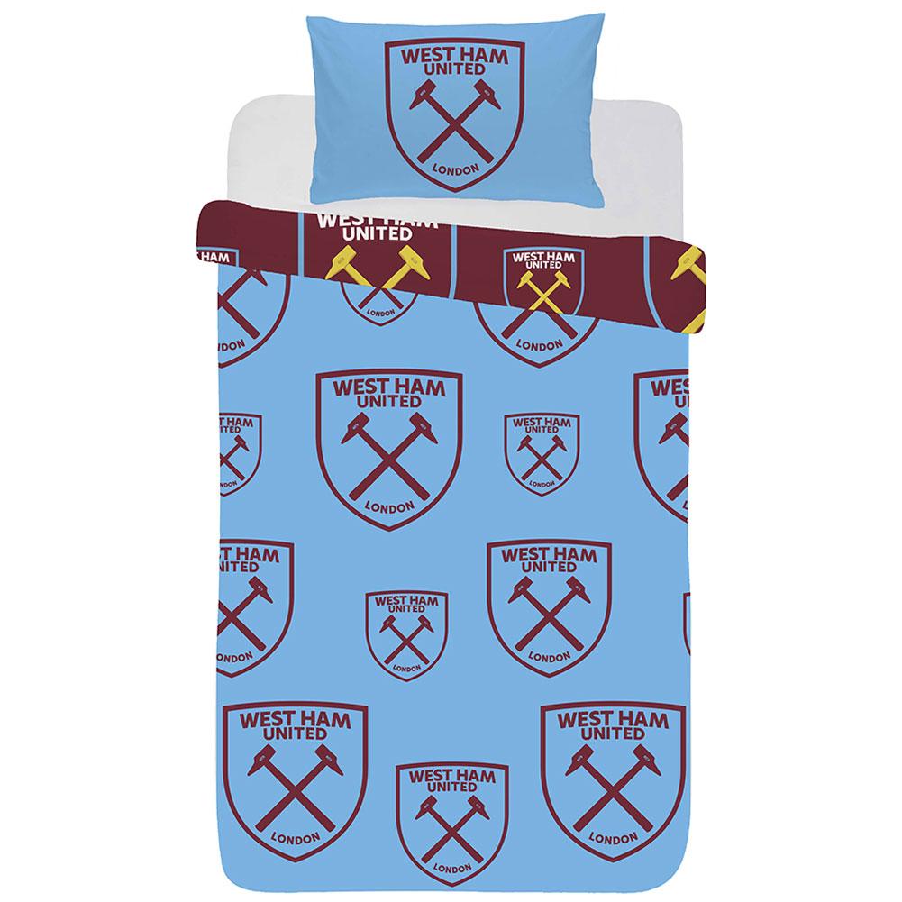 West Ham United Multi Crest Single Duvet Set - Official Football Bedding for Fans - Perfect for Bedroom Decor & Match Day Spirit