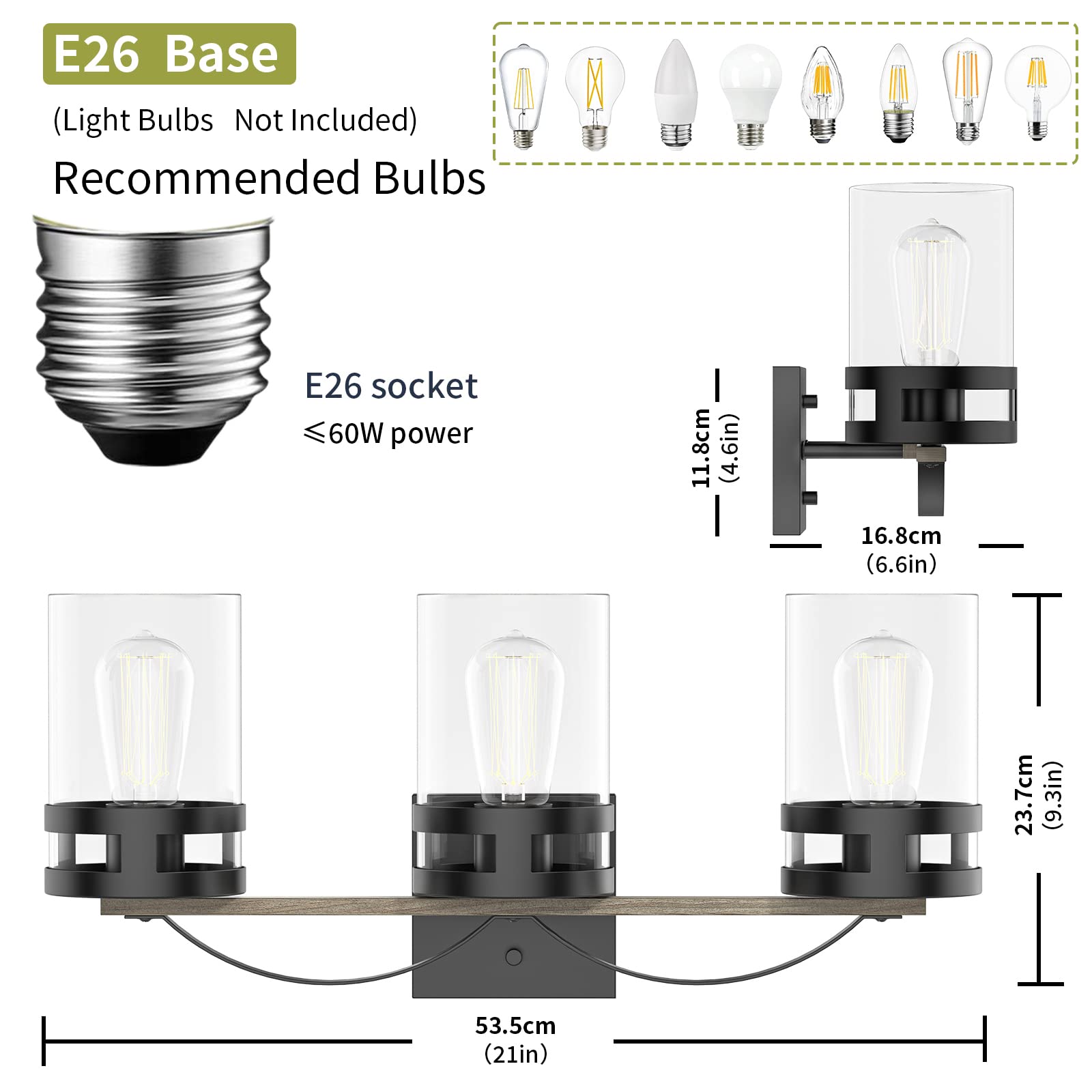Modern 3-Light Bathroom Vanity Fixture with Clear Glass Shade - Wall Sconce Lighting for Living Room, Bedroom, Kitchen & Stairs - Perfect for Home Decor and Ambient Lighting