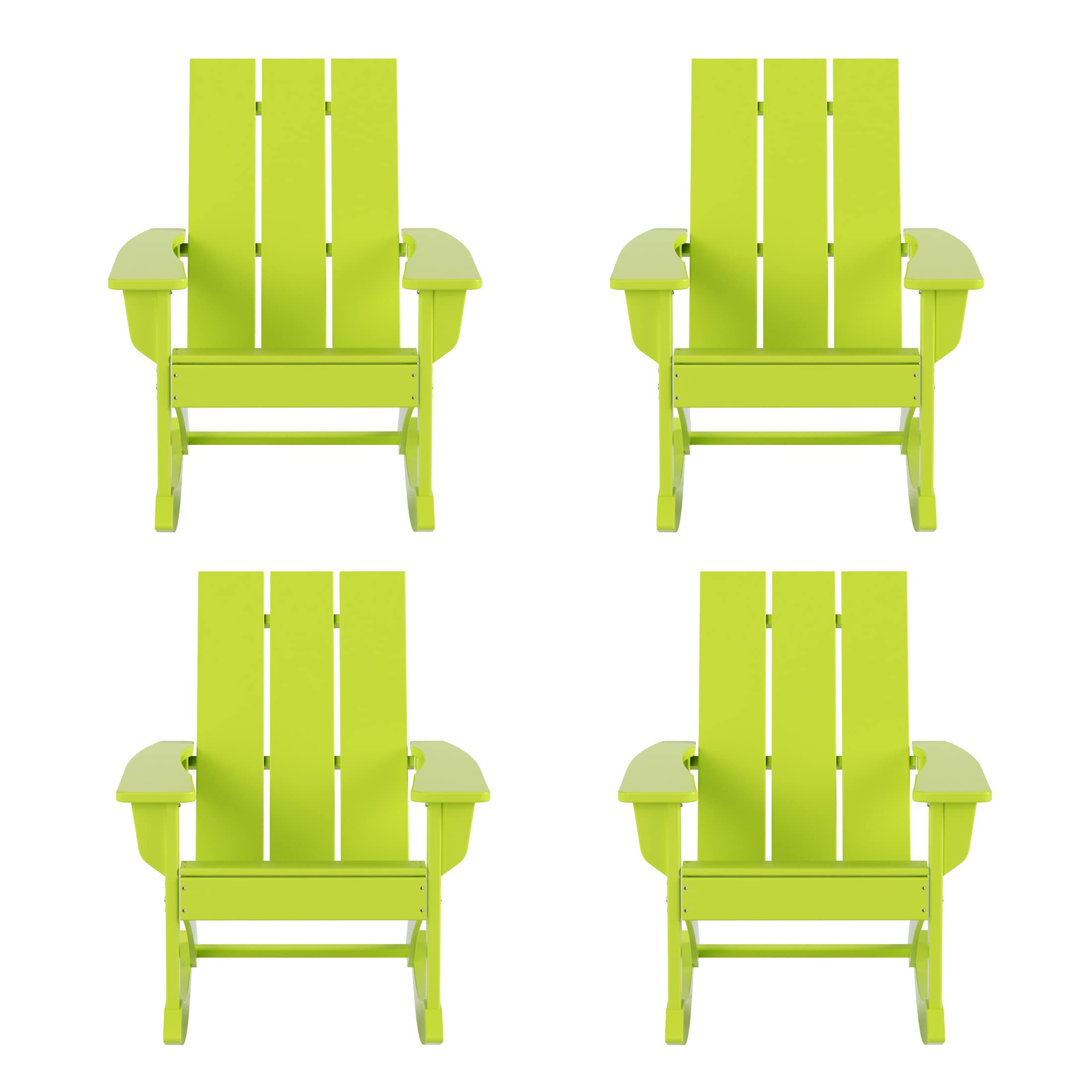 WO Home Furniture 4-Piece Patio Rocking Chair Set - Modern Outdoor HDPE UV-Resistant Rocking Chairs (Lime Green) - Perfect for Backyard, Garden, Poolside & Deck Relaxation