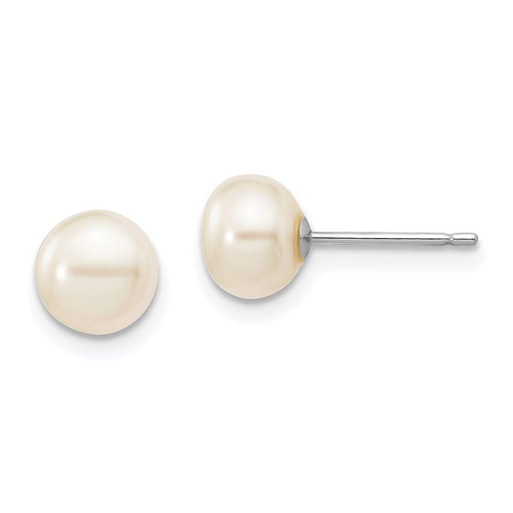 14K White Gold Freshwater Cultured Pearl Stud Earrings 6-7mm - Elegant Button Style for Women, Perfect for Weddings, Parties & Daily Wear