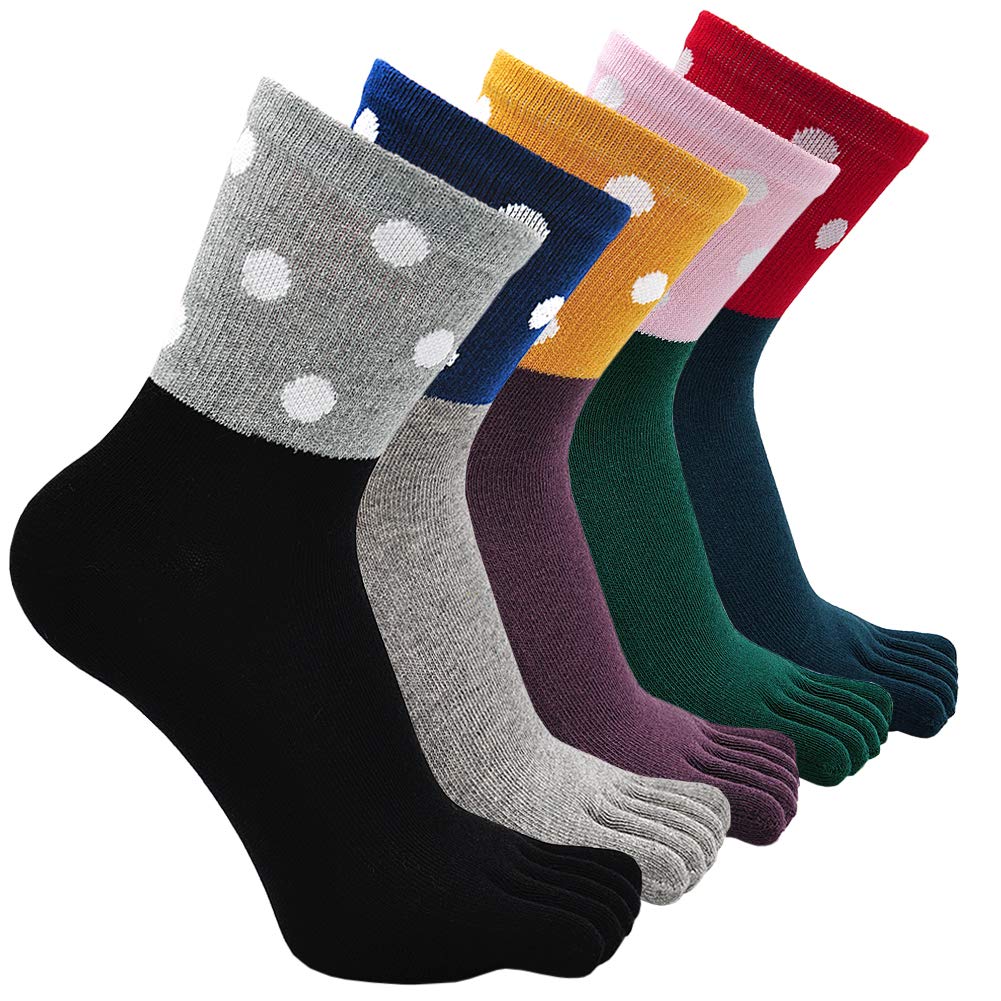 Women's Cotton Toe Socks - 5 Finger Crew Socks for Running & Athletic Activities - Colorful Striped Design (4/5 Pairs) - Perfect for Yoga, Gym Workouts & Casual Wear