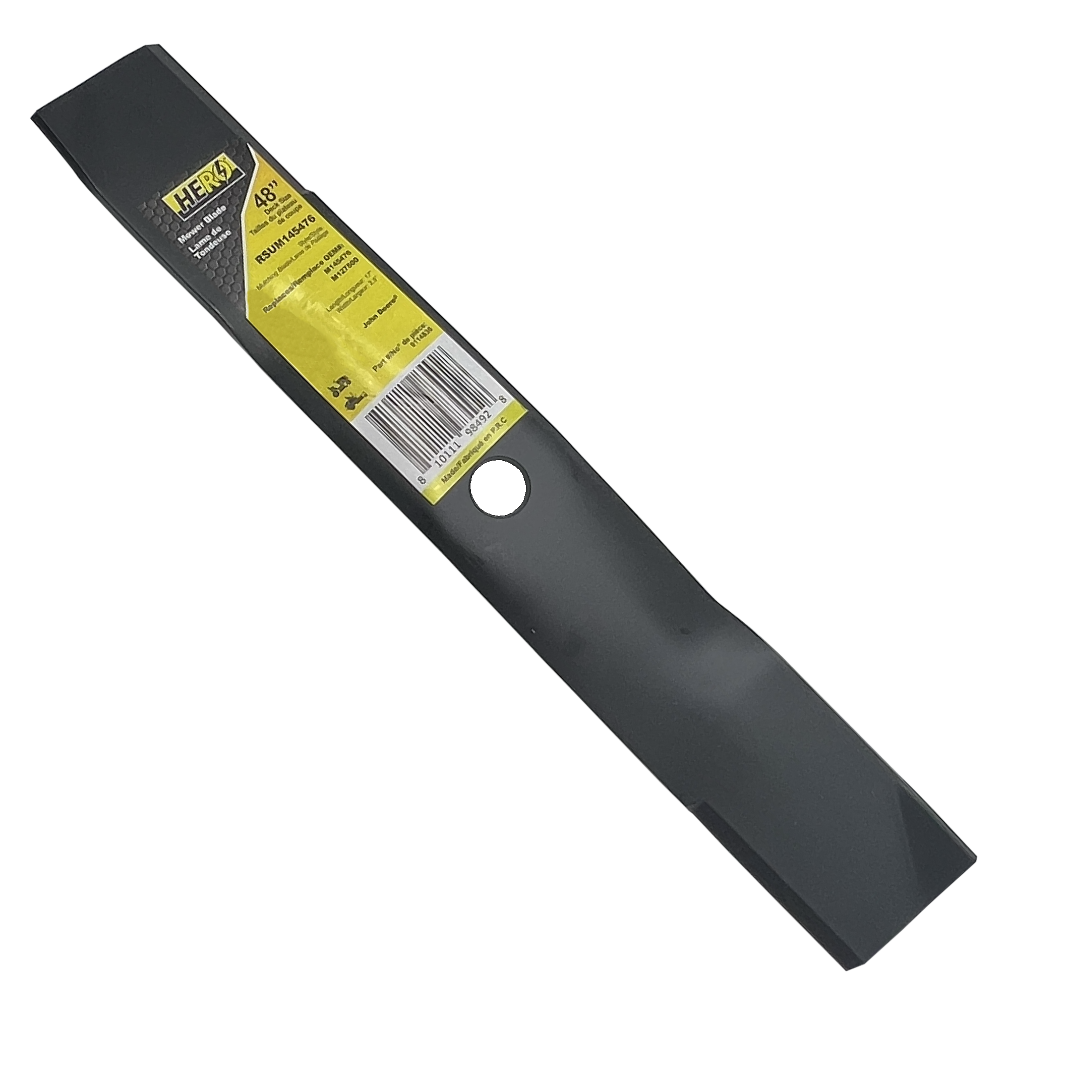 HERO® Mulching Mower Blade for John Deere 48-Inch Deck - 51/64-Inch Center Hole - Replaces M145476 & M127500 - Perfect for Lawn Care and Landscaping Maintenance