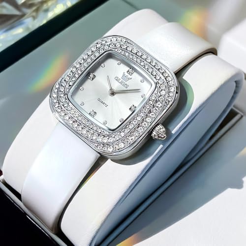 white Leather silver watch