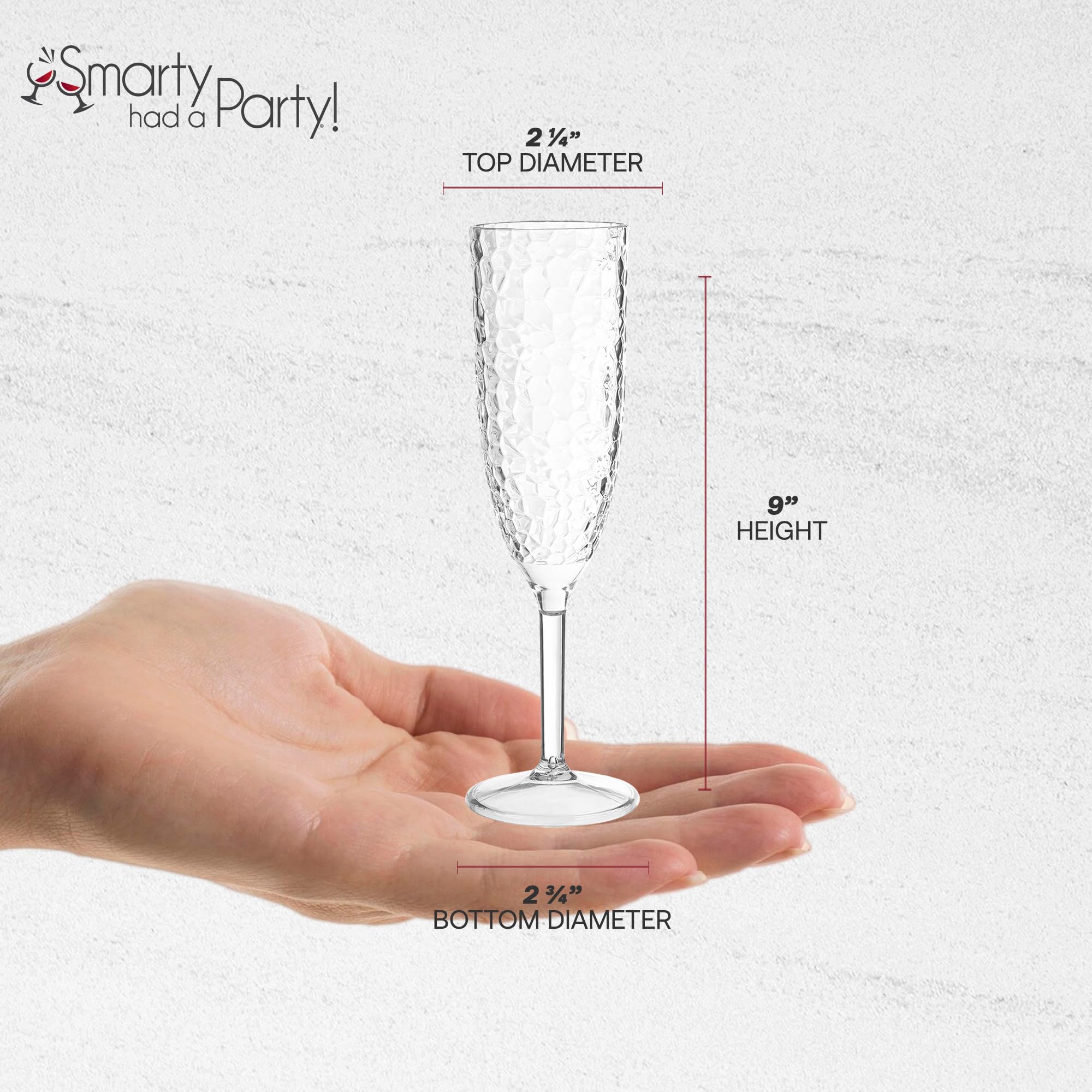 Smarty Had A Party 8 oz Clear Crystal Cut Plastic Champagne Flutes - 48 Pack Unbreakable Disposable Drinkware for Weddings, Parties & Special Events | Perfect for Toasting, Celebrations & Elegant Gatherings