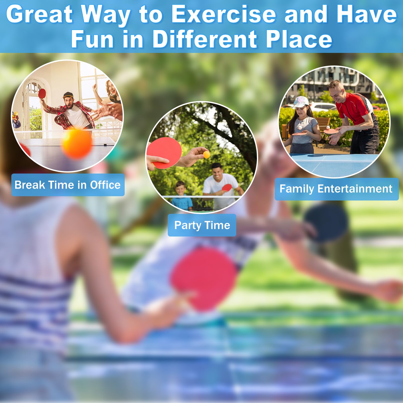 Portable Foldable Ping Pong Table Set with Net, 2 Paddles & 3 Balls - Weatherproof Indoor Outdoor Table Tennis for Backyard, Garage & Game Room Fun
