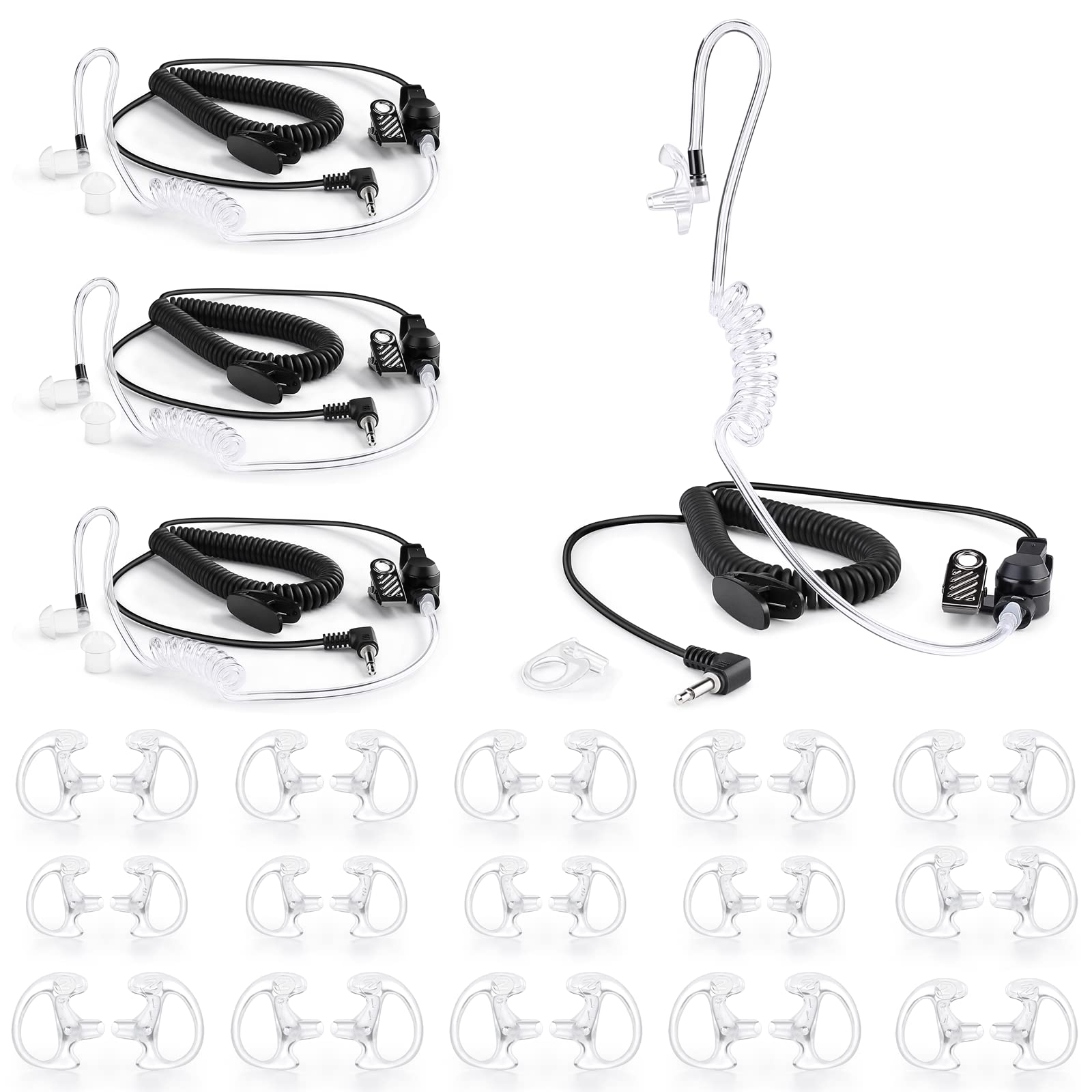 Zeadio 3.5mm Surveillance Earpiece Headset - Listen Only with Acoustic Tube & Earmold - Compatible with Smartphones, Two-Way Radios, Transceivers & Speaker Mics (4 Pack) - Ideal for Security, Surveillance & Communication Professionals