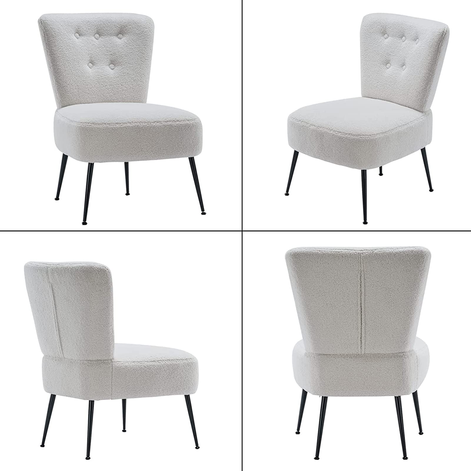 Tufted Accent Chair with Black Metal Legs - Armless Upholstered Lounge Chair for Living Room, Home Office & Reading Nook - Comfortable Single Sofa & Leisure Club Chair for Relaxing, Reading & Working