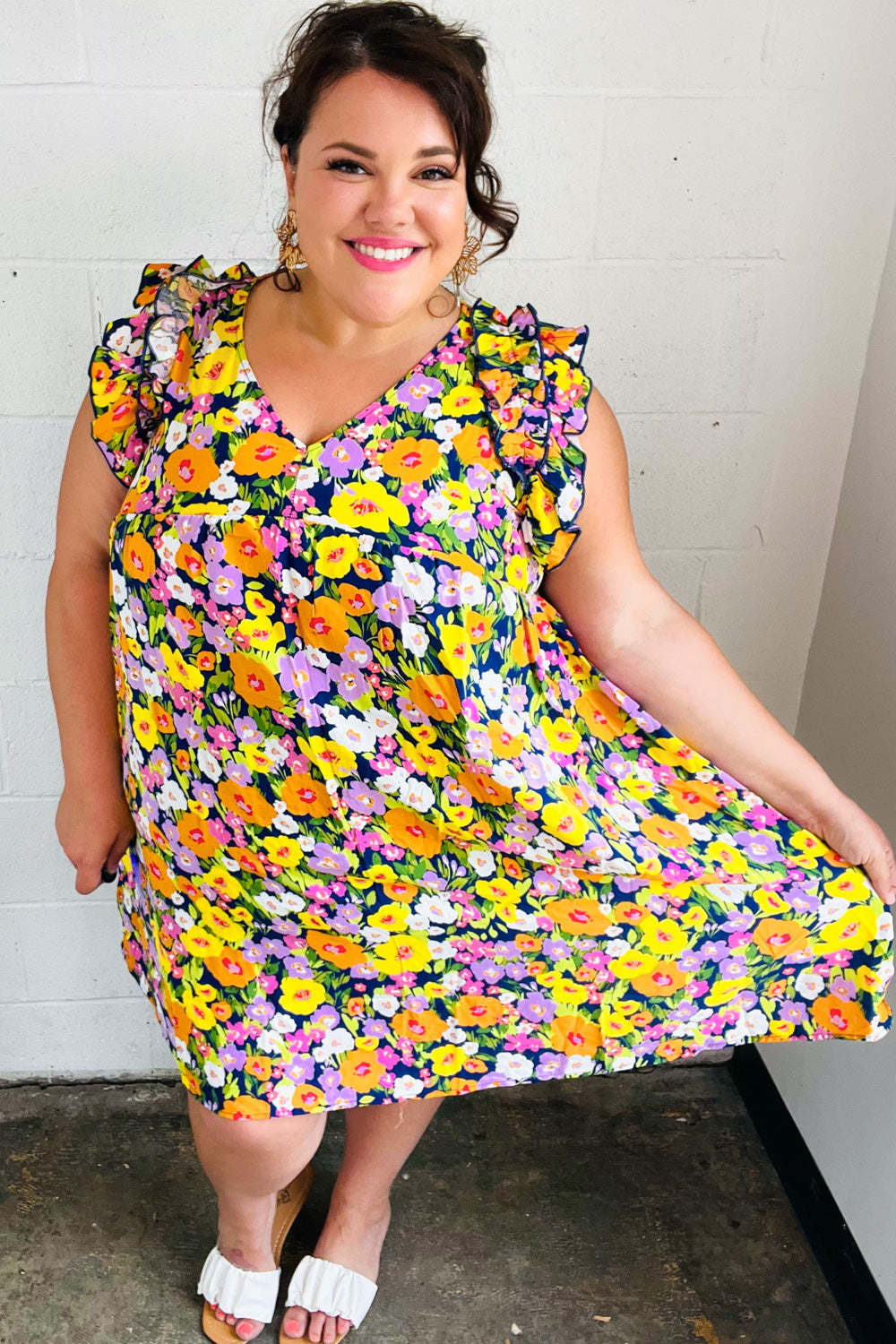 Indigo & Lemon Floral Babydoll Ruffle Dress for Women - Summer Party, Beach Vacation & Date Night Outfit