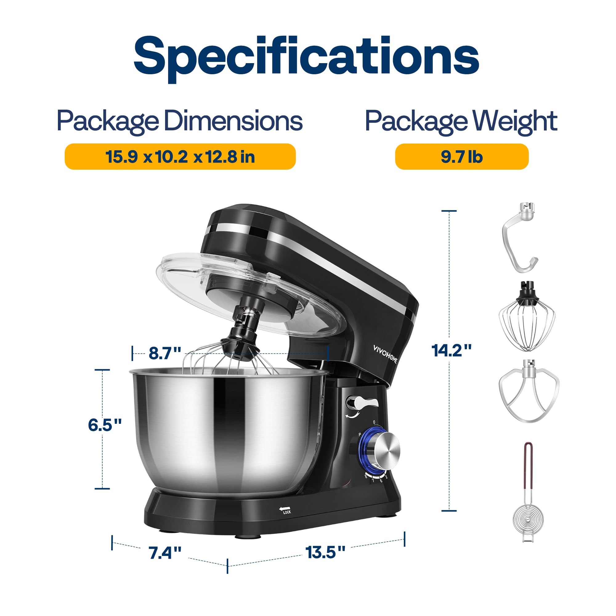 VIVOHOME 4.75 Quart Stand Mixer - 8 Speed Electric Kitchen Mixer for Baking, Cake, Bread & Dough - Includes Beater, Dough Hook, Wire Whip & Egg Separator - Perfect for Home Bakers & Cooking Enthusiasts (Black)