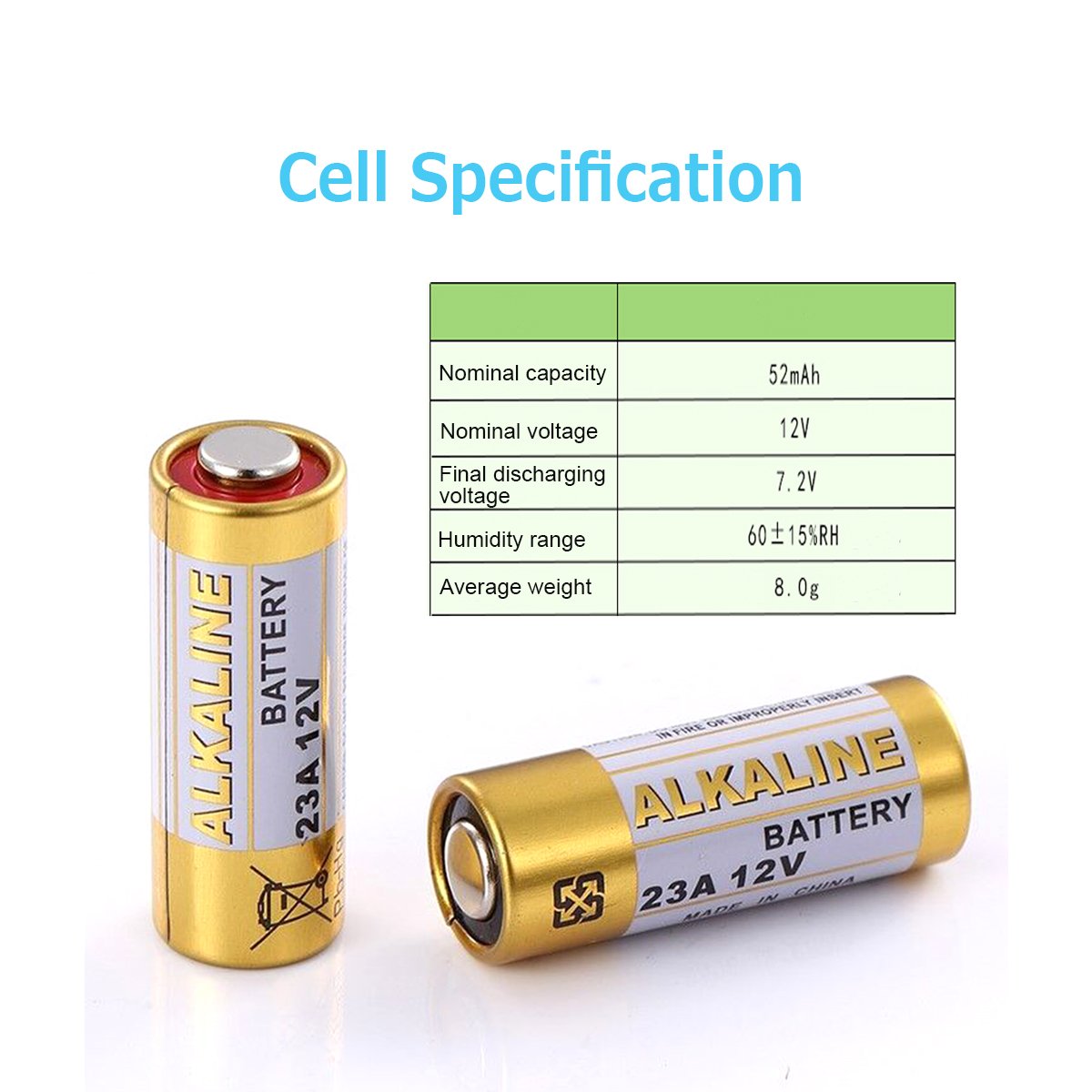 LiCB A23 12V Alkaline 23A Batteries (10-Pack) - Long Lasting Power for Smoke Detectors, Garage Door Openers, and Key Fobs - High Performance Mini Batteries for Home and Office Use