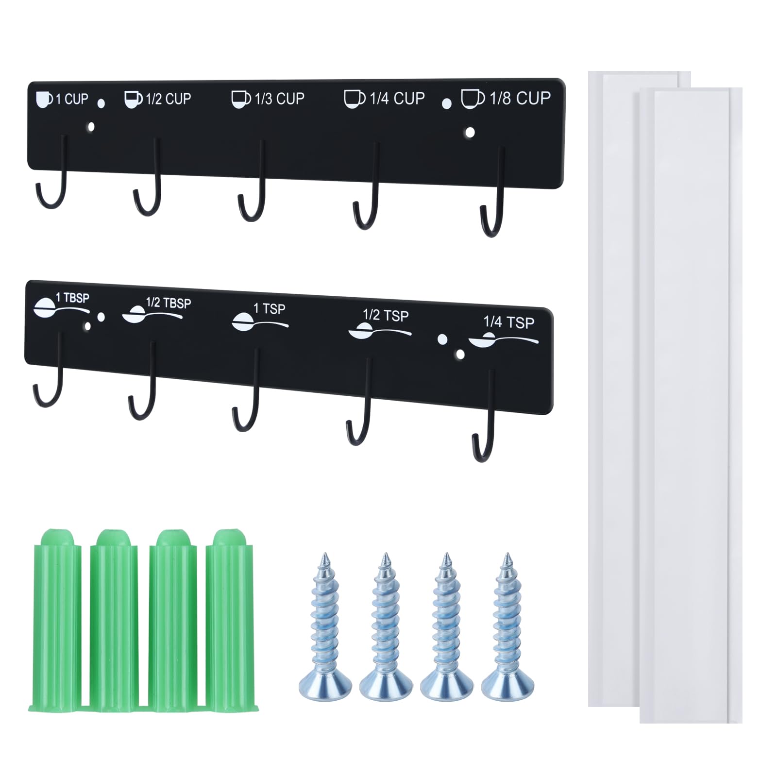 Premium Measuring Cups and Spoons Hanging Rack - 2-Piece Kitchen Organizer with Screw & Adhesive Mounting for Easy Storage | Perfect for Baking, Cooking, and Kitchen Organization