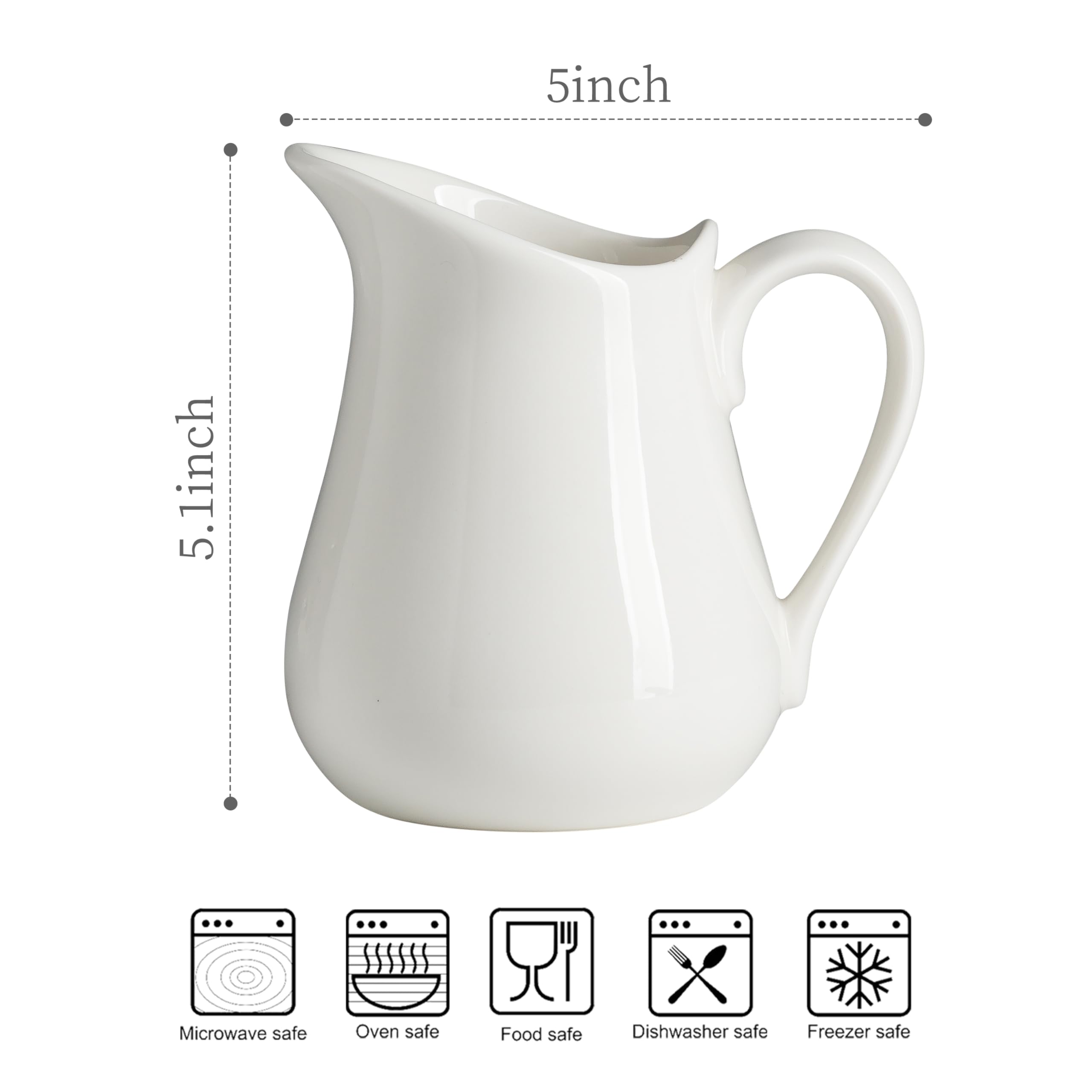 LYEOBOH 17oz Ceramic Creamer Pitcher with Handle - White Coffee & Milk Pourer for Home Kitchen, Microwave & Freezer Safe - Perfect for Lattes, Cappuccinos & Hot Chocolate