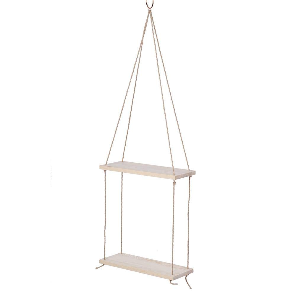 Wooden Wall-Mounted Rope Shelf - 2 Tier Hanging Storage for Plants, Books & Decor - Perfect for Living Room, Bedroom, Bathroom, Office & Garden Organization