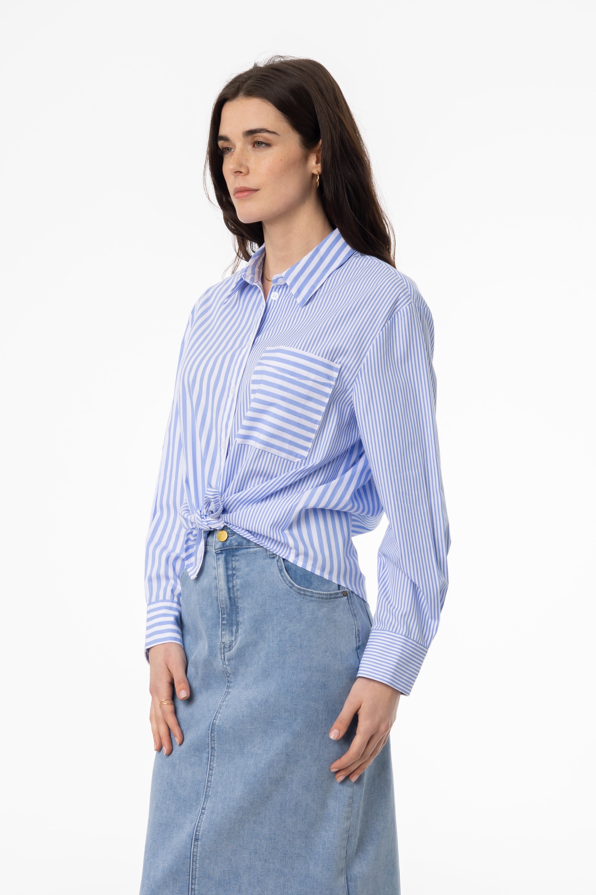 Stylish Blue Stripe Combo Blouse for Women - Trendy Casual & Office Wear - Perfect for Work, Date Nights & Everyday Outfits
