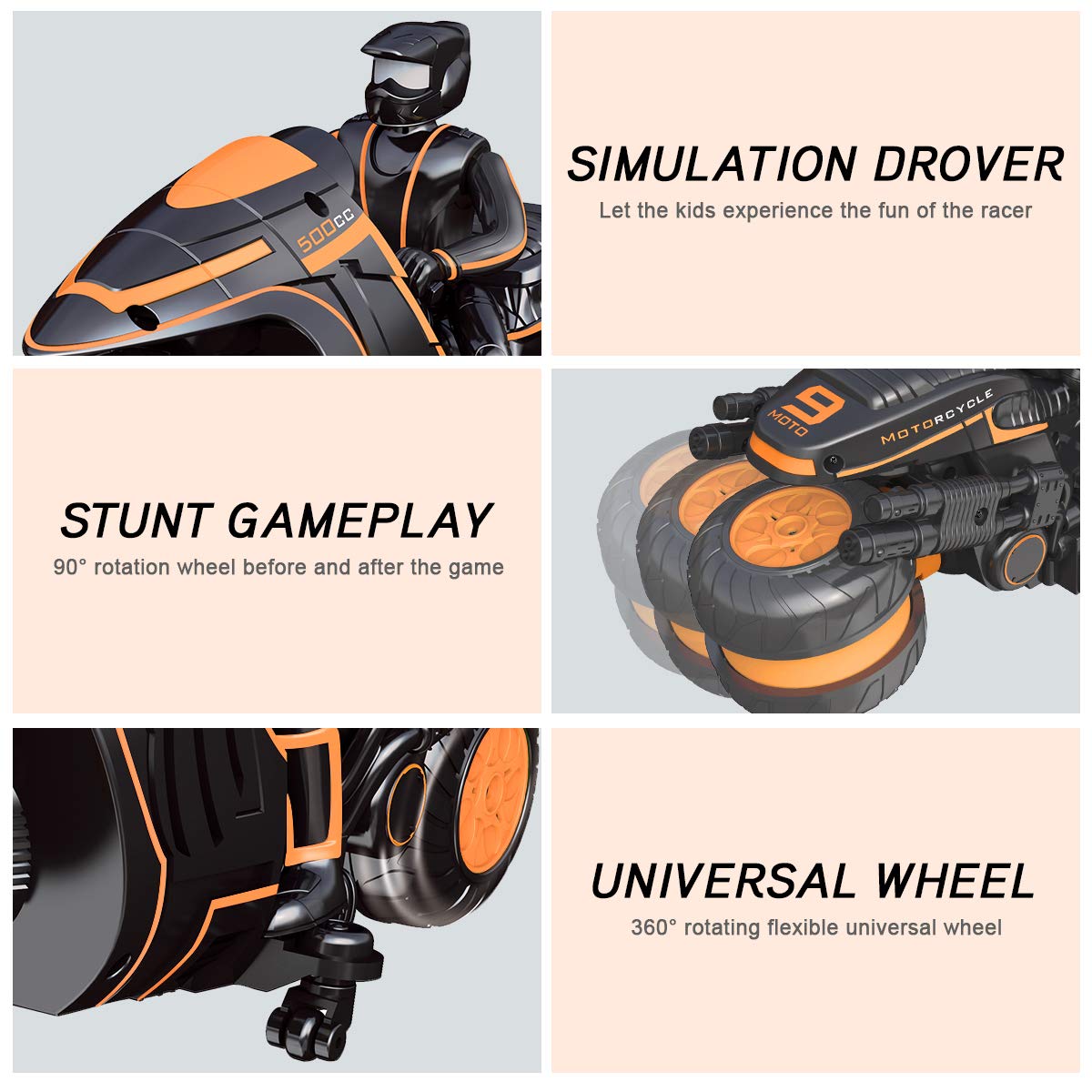 2.4GHz Remote Control Motorcycle for Kids - 360° Spinning Drift Stunt RC Bike with Rider Figure, 2WD High Speed Toy for Boys | Indoor & Outdoor Play, Birthday Gifts, Racing Competitions