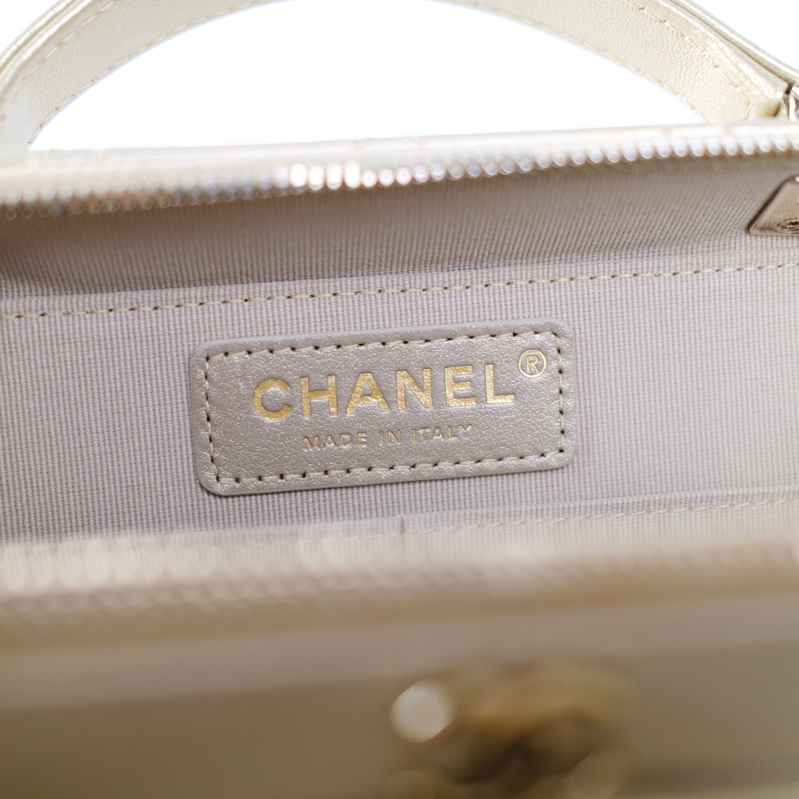 Chanel Champagne Gold Top Handle Vanity Crossbody Bag with Mirror - Luxury Designer Handbag for Women, Evening Parties & Special Occasions