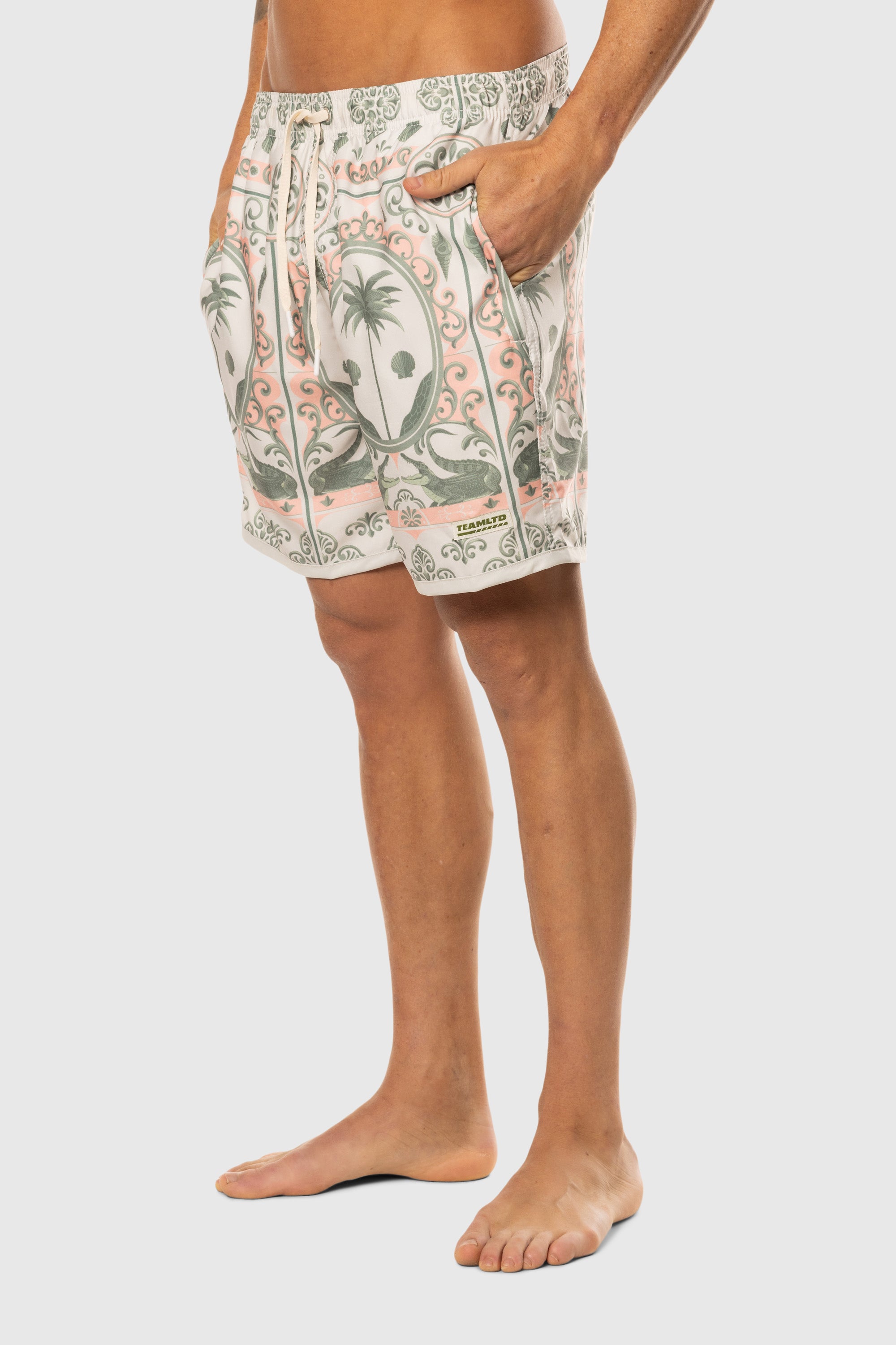 Men's Teal Swim Shorts with Cowboy Casino Print - Quick Dry, Comfortable Beach & Pool Swimwear for Summer Vacations