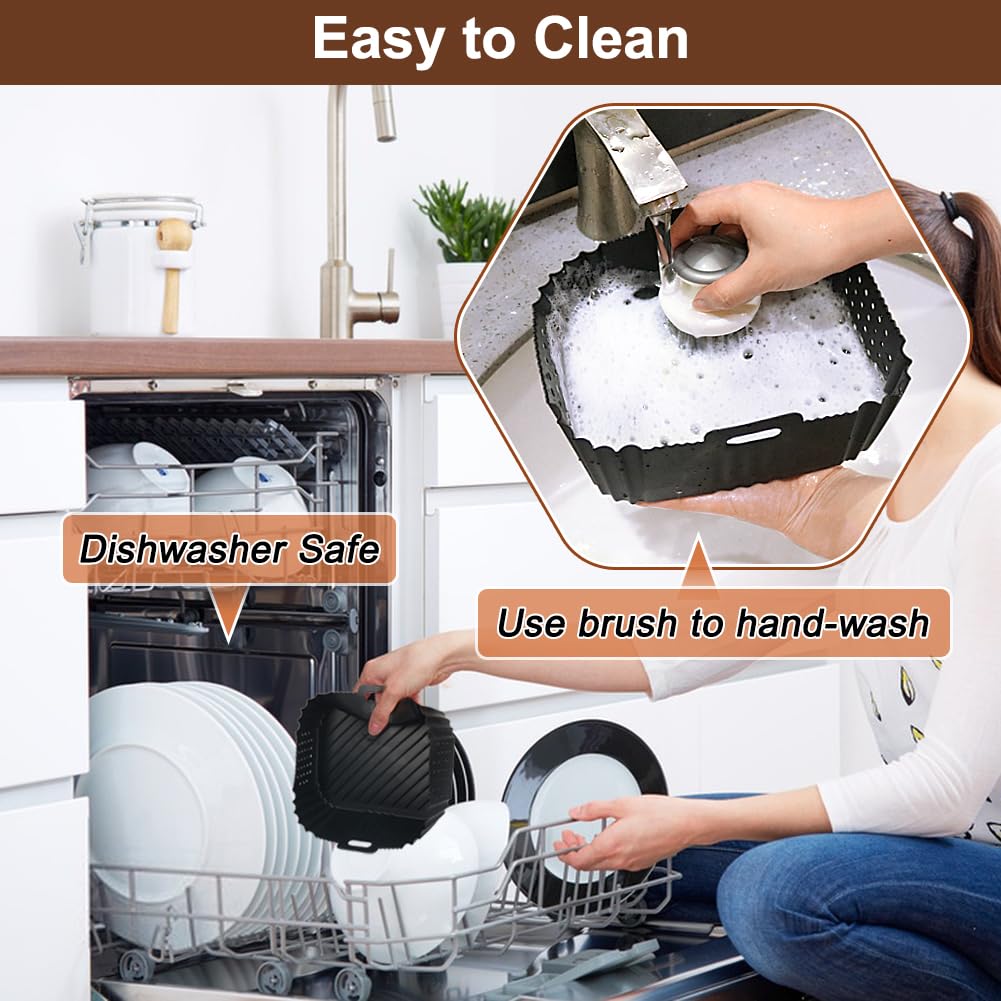 Non-Stick Perforated Silicone Air Fryer Liners for Ninja SL201 DoubleStack 2-Basket 8 QT Air Fryer - Reusable Dual Basket Accessories for Healthier Cooking | Perfect for Roasting, Baking & Frying Chicken Wings, French Fries & Vegetables